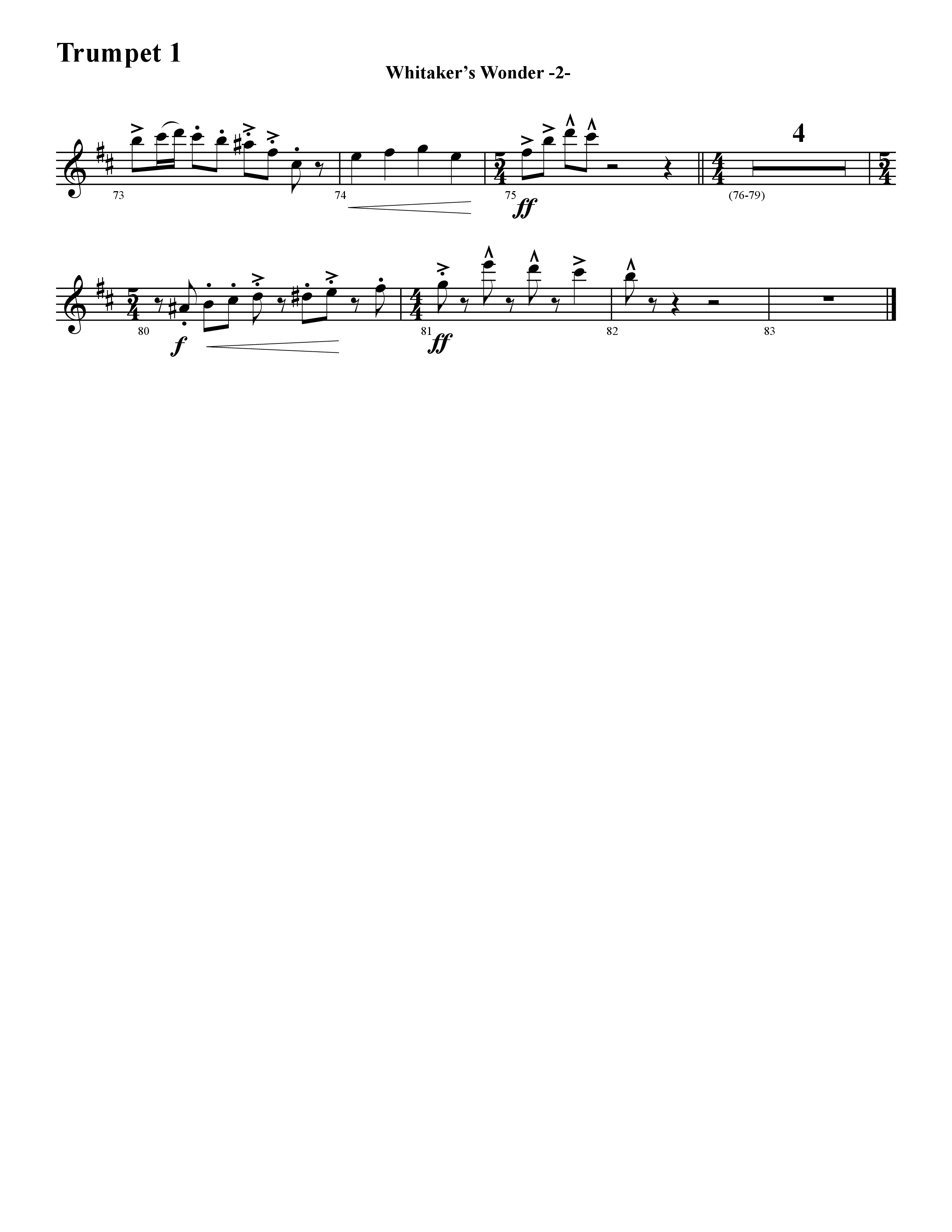 Whitaker's Wonder (Instrumental) Trumpet 1 (Word Music / Arr. David Hamilton)