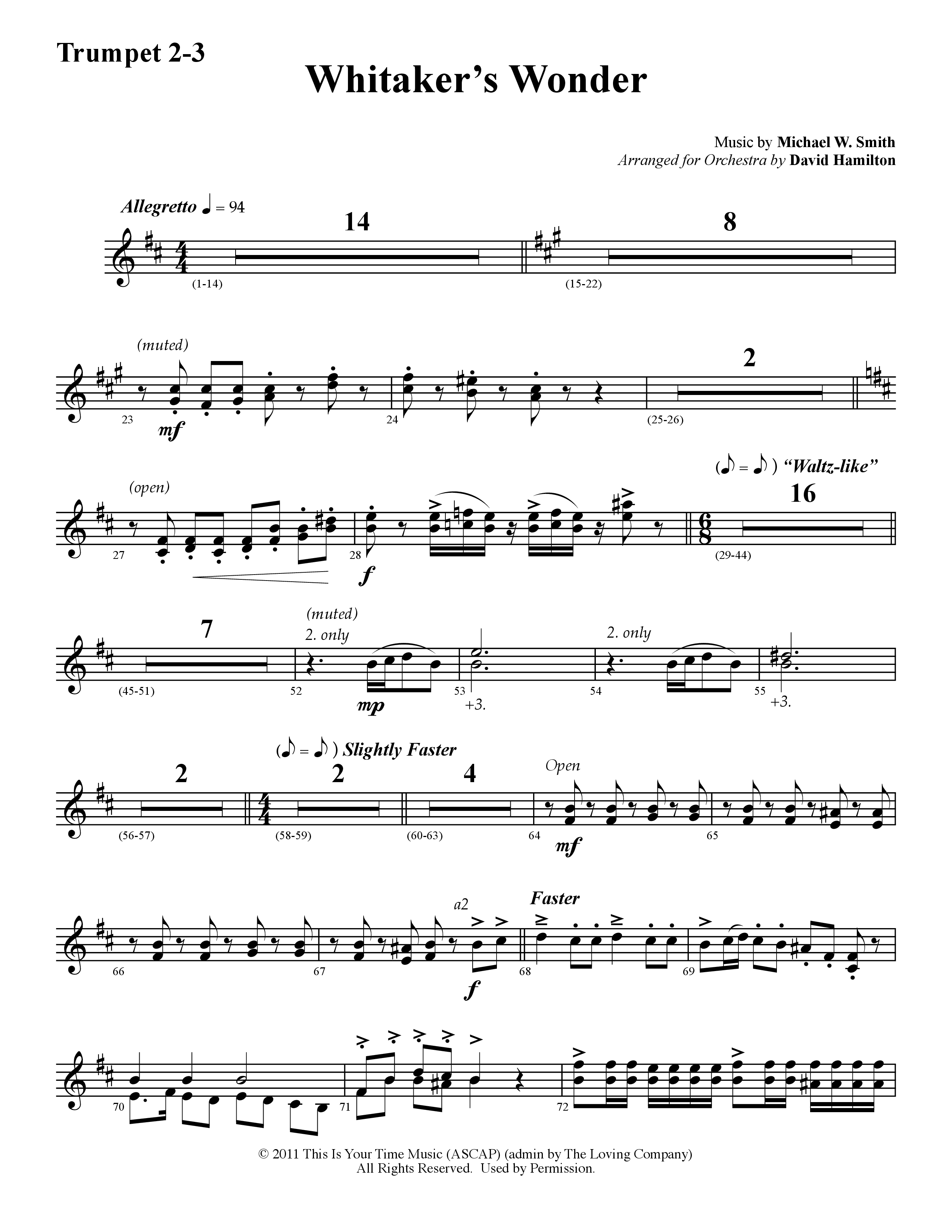 Whitaker's Wonder (Instrumental) Trumpet 2/3 (Word Music / Arr. David Hamilton)
