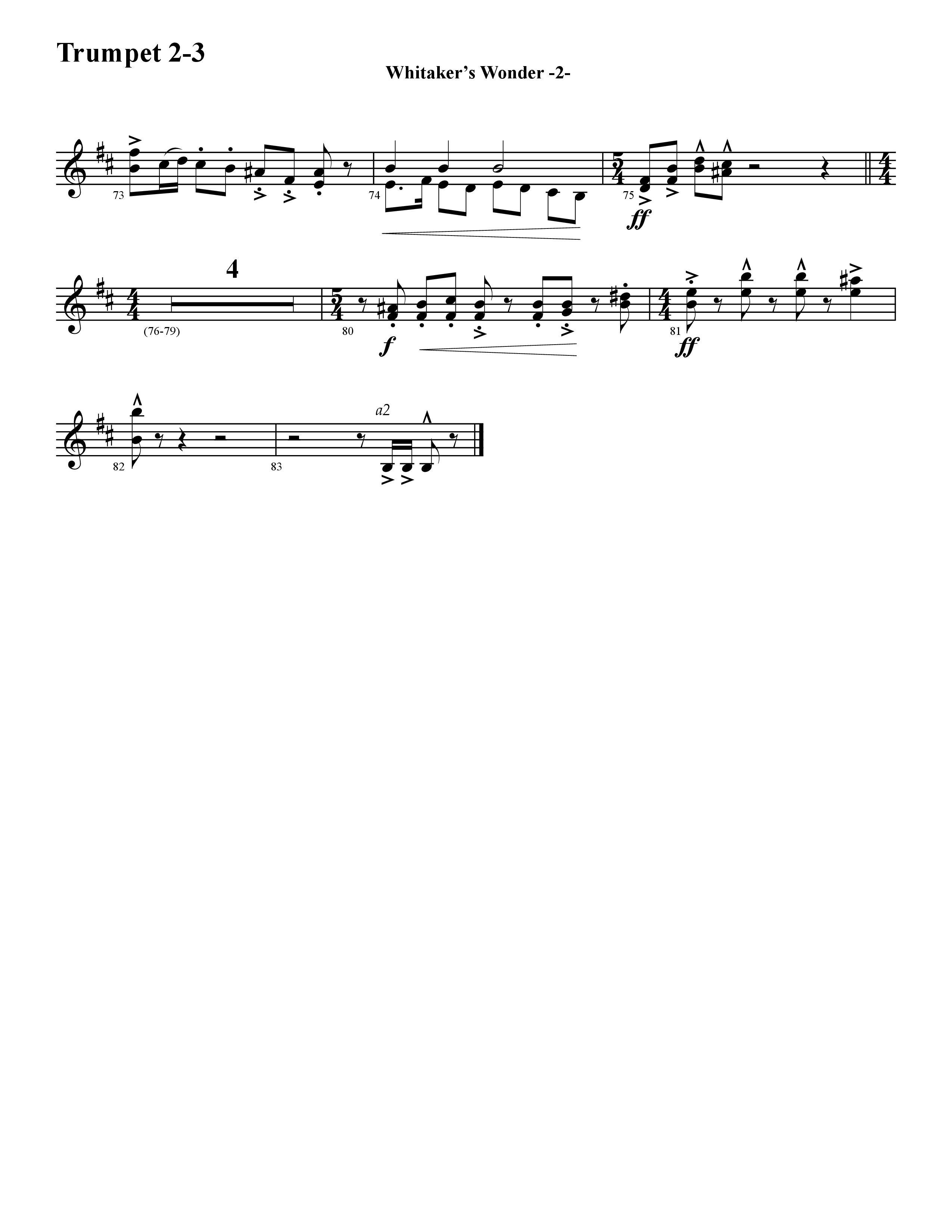 Whitaker's Wonder (Instrumental) Trumpet 2/3 (Word Music / Arr. David Hamilton)