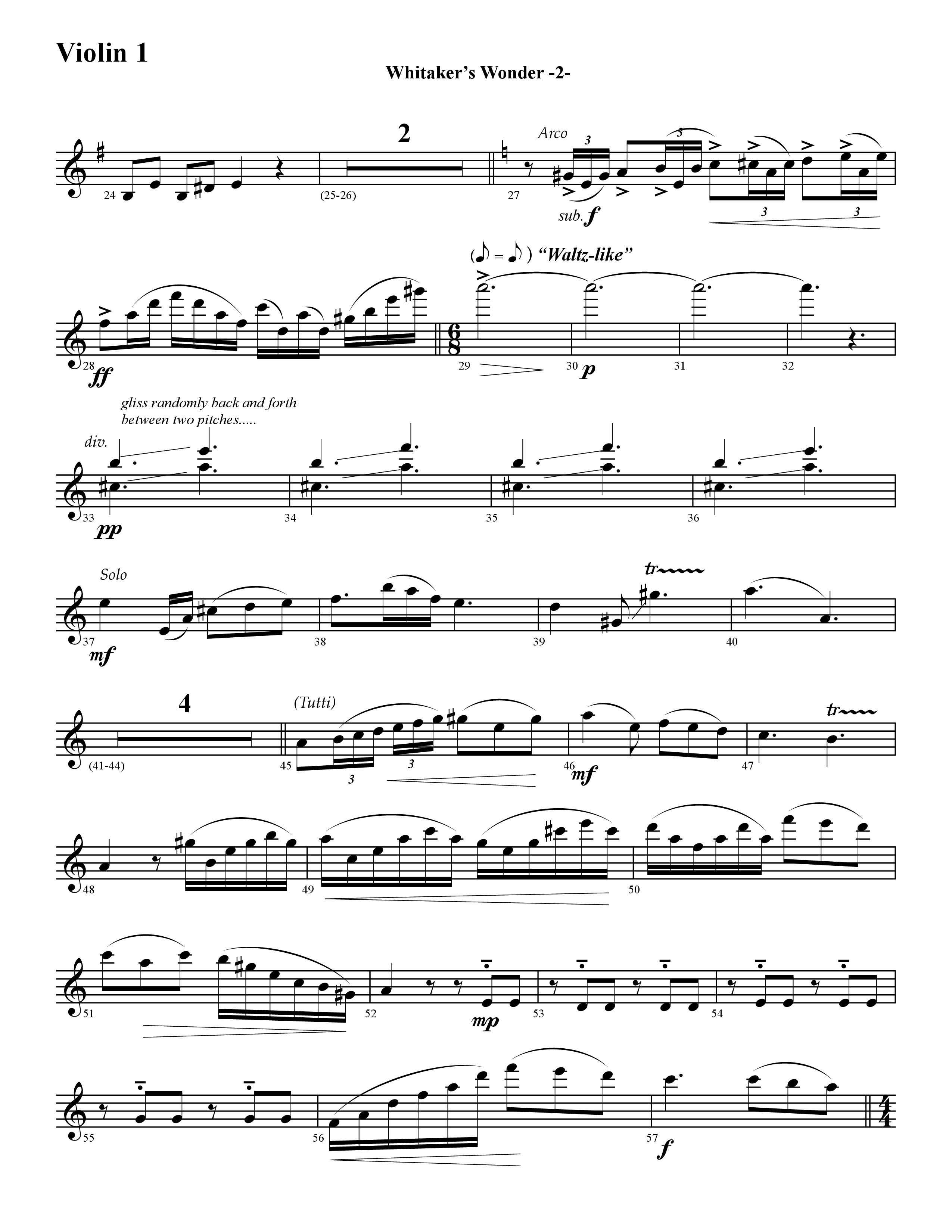 Whitaker's Wonder (Instrumental) Violin 1 (Word Music / Arr. David Hamilton)
