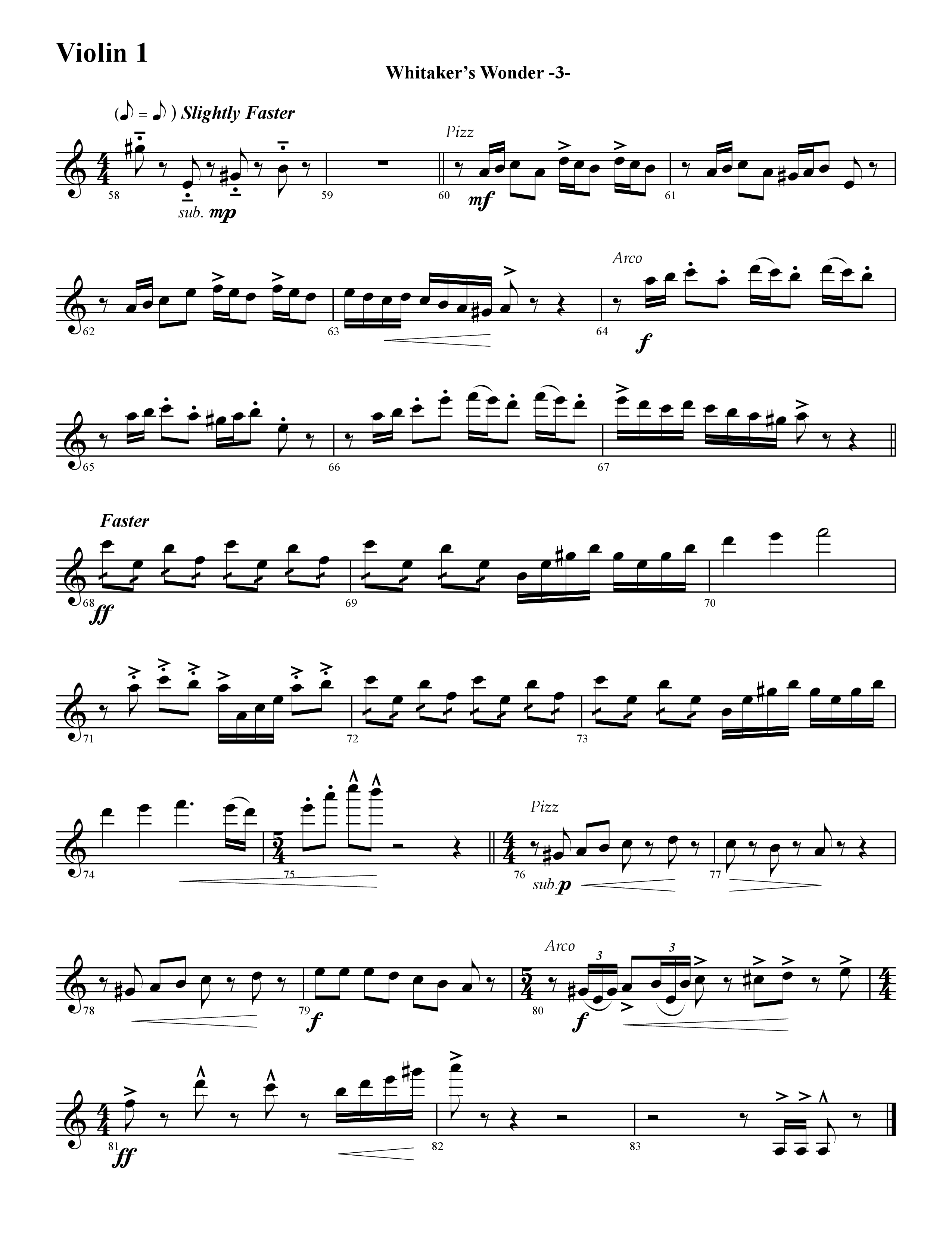 Whitaker's Wonder (Instrumental) Violin 1 (Word Music / Arr. David Hamilton)