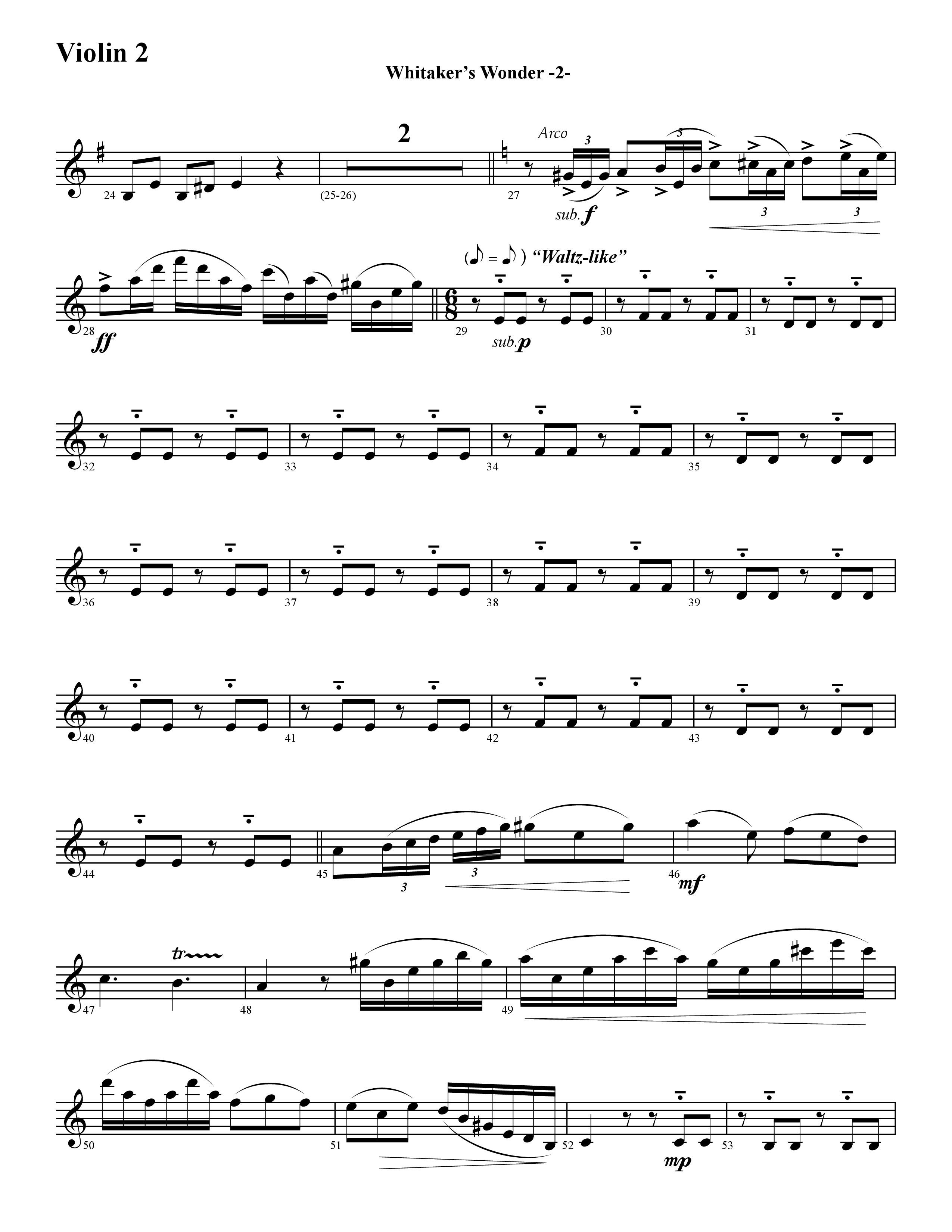 Whitaker's Wonder (Instrumental) Violin 2 (Word Music / Arr. David Hamilton)