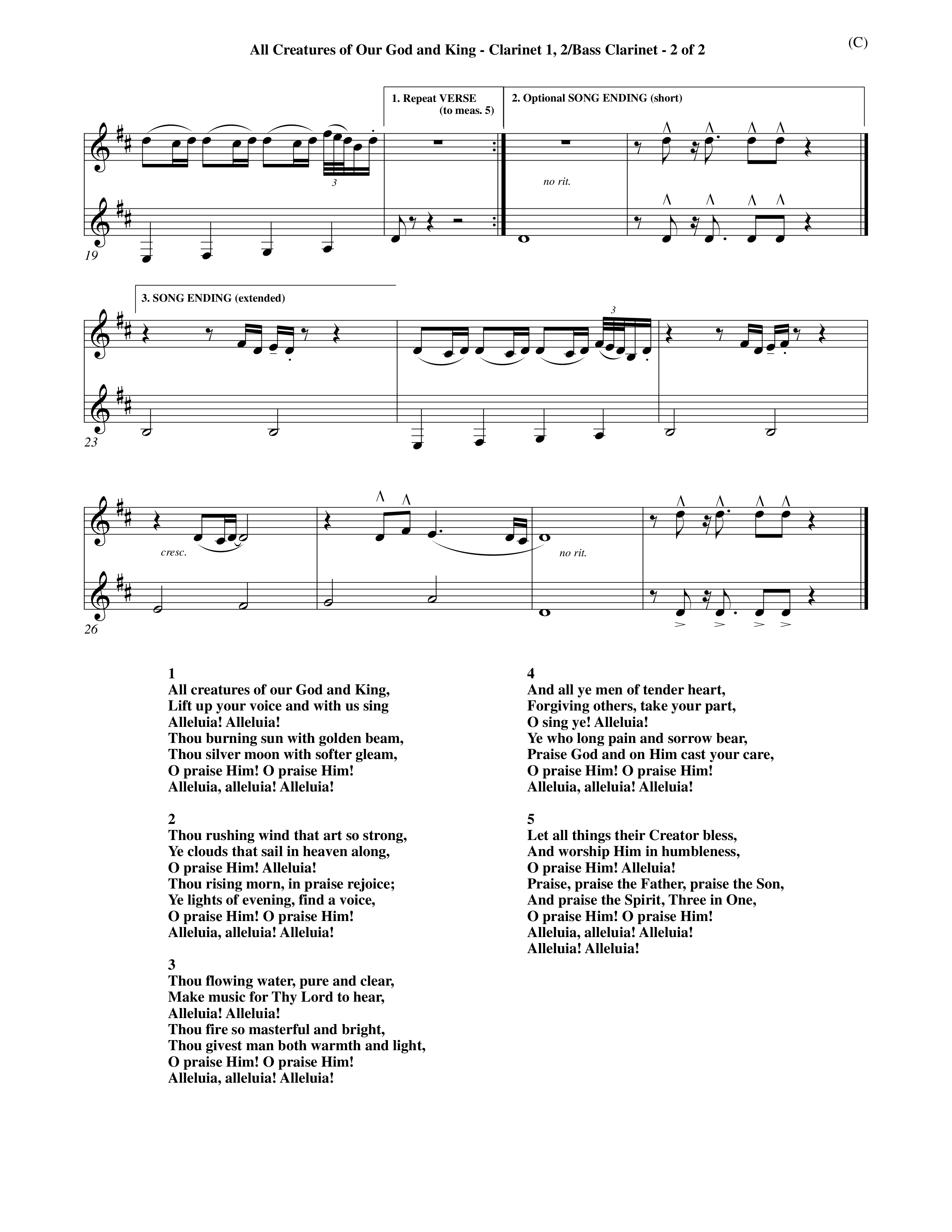 All Creatures Of Our God And King (Choral Anthem SATB) Clarinet 1/2, Bass Clarinet (Word Music / Arr. John E. Coates / Orch. Dave Williamson / Orch. Keith Christopher)