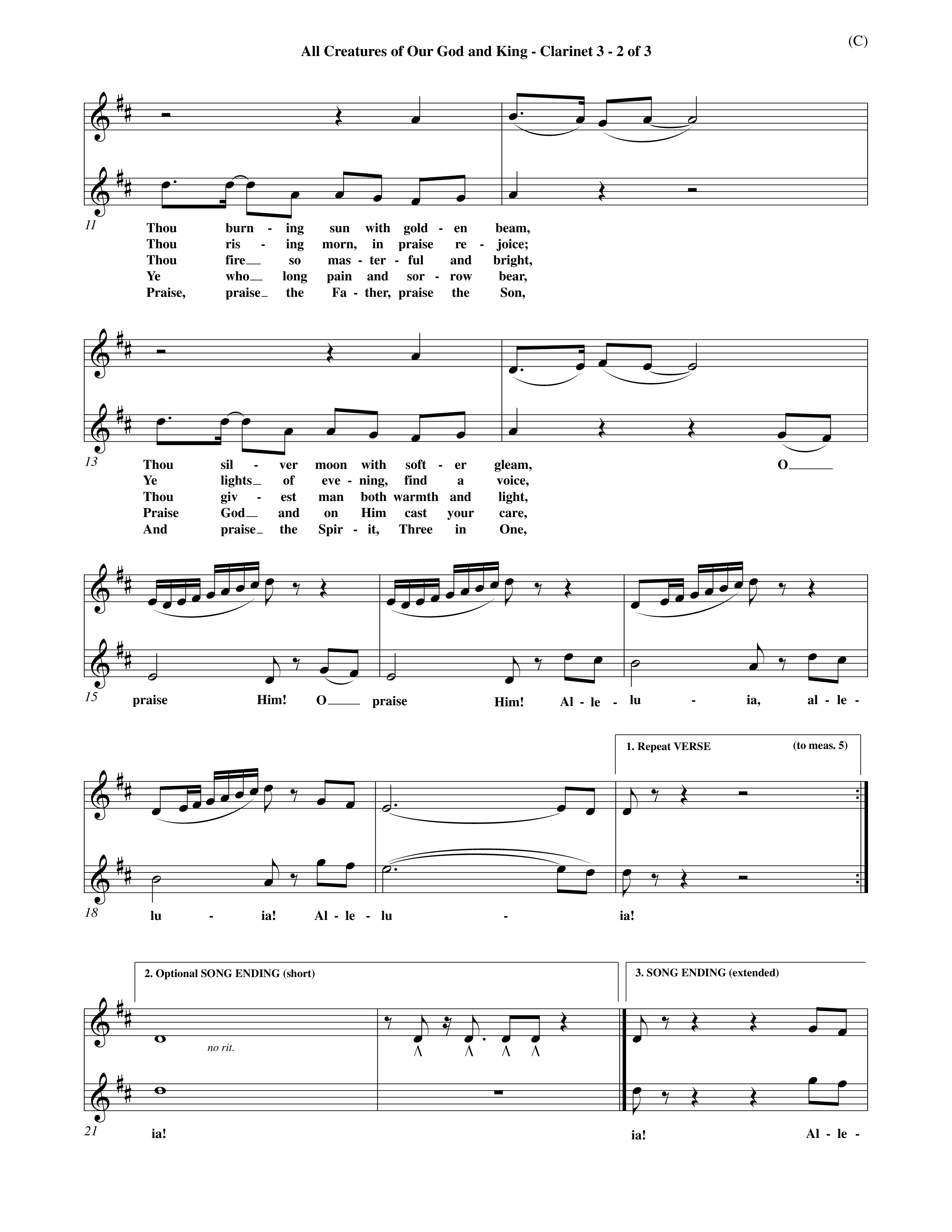 All Creatures Of Our God And King (Choral Anthem SATB) Clarinet 3 (Word Music / Arr. John E. Coates / Orch. Dave Williamson / Orch. Keith Christopher)