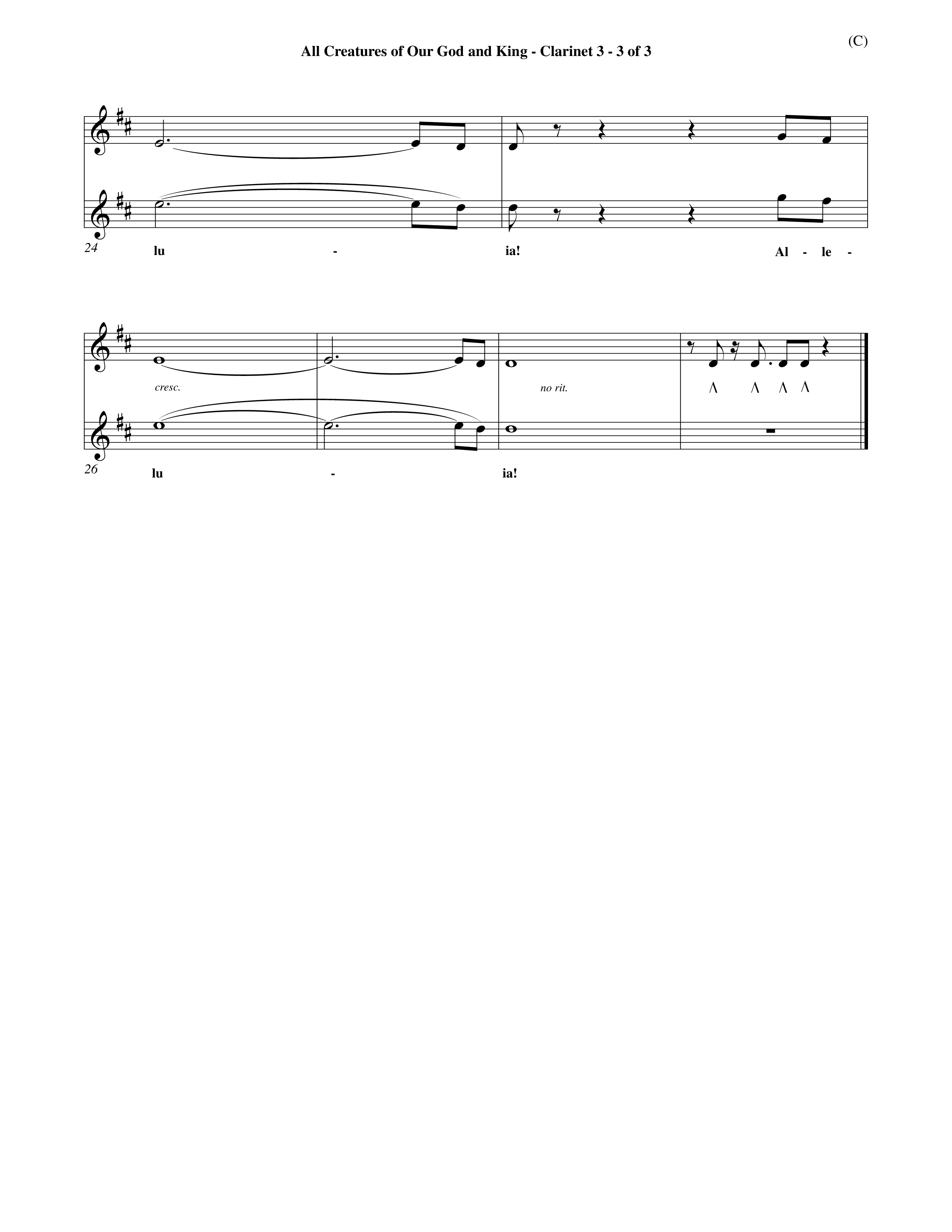 All Creatures Of Our God And King (Choral Anthem SATB) Clarinet 3 (Word Music / Arr. John E. Coates / Orch. Dave Williamson / Orch. Keith Christopher)