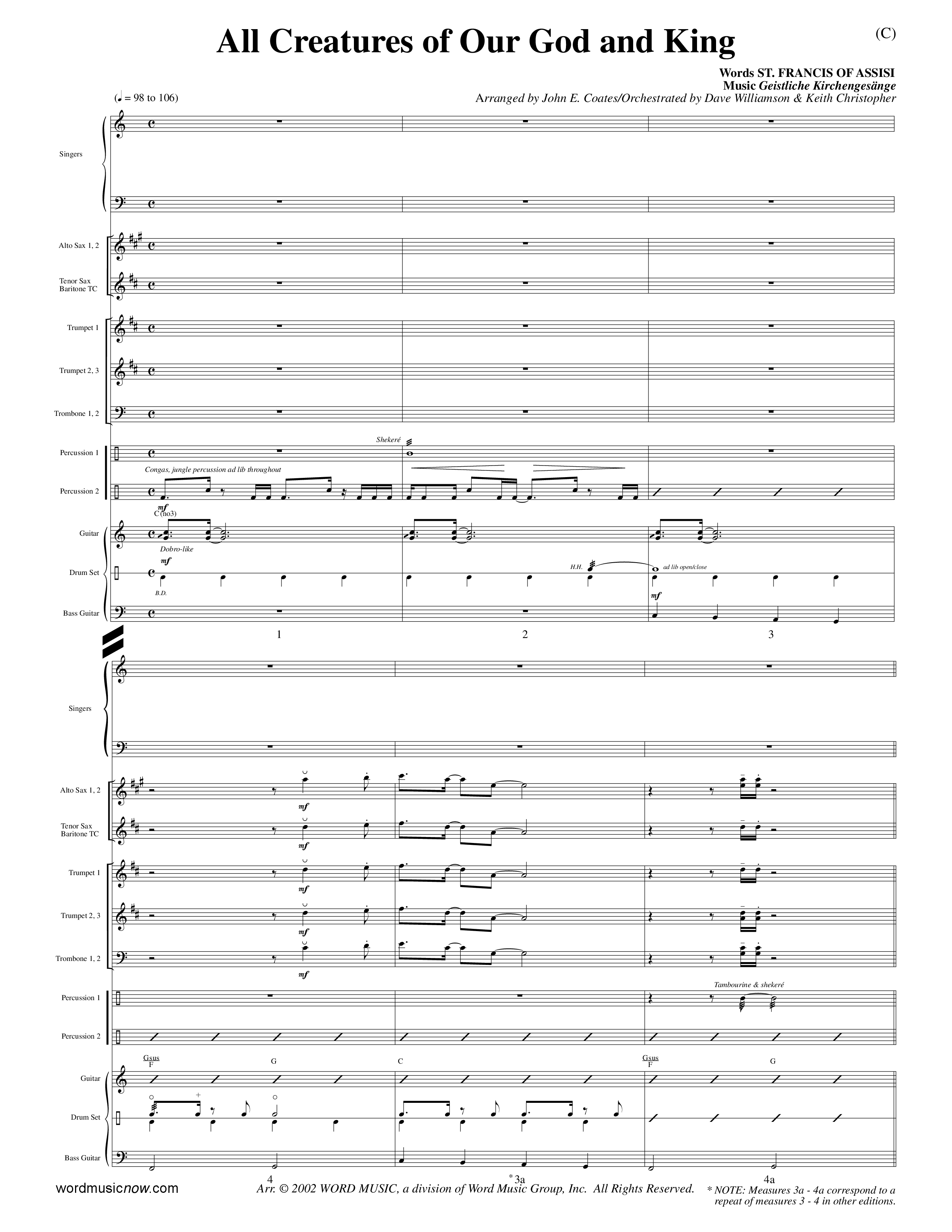 All Creatures Of Our God And King (Choral Anthem SATB) Conductor's Score (Word Music / Arr. John E. Coates / Orch. Dave Williamson / Orch. Keith Christopher)