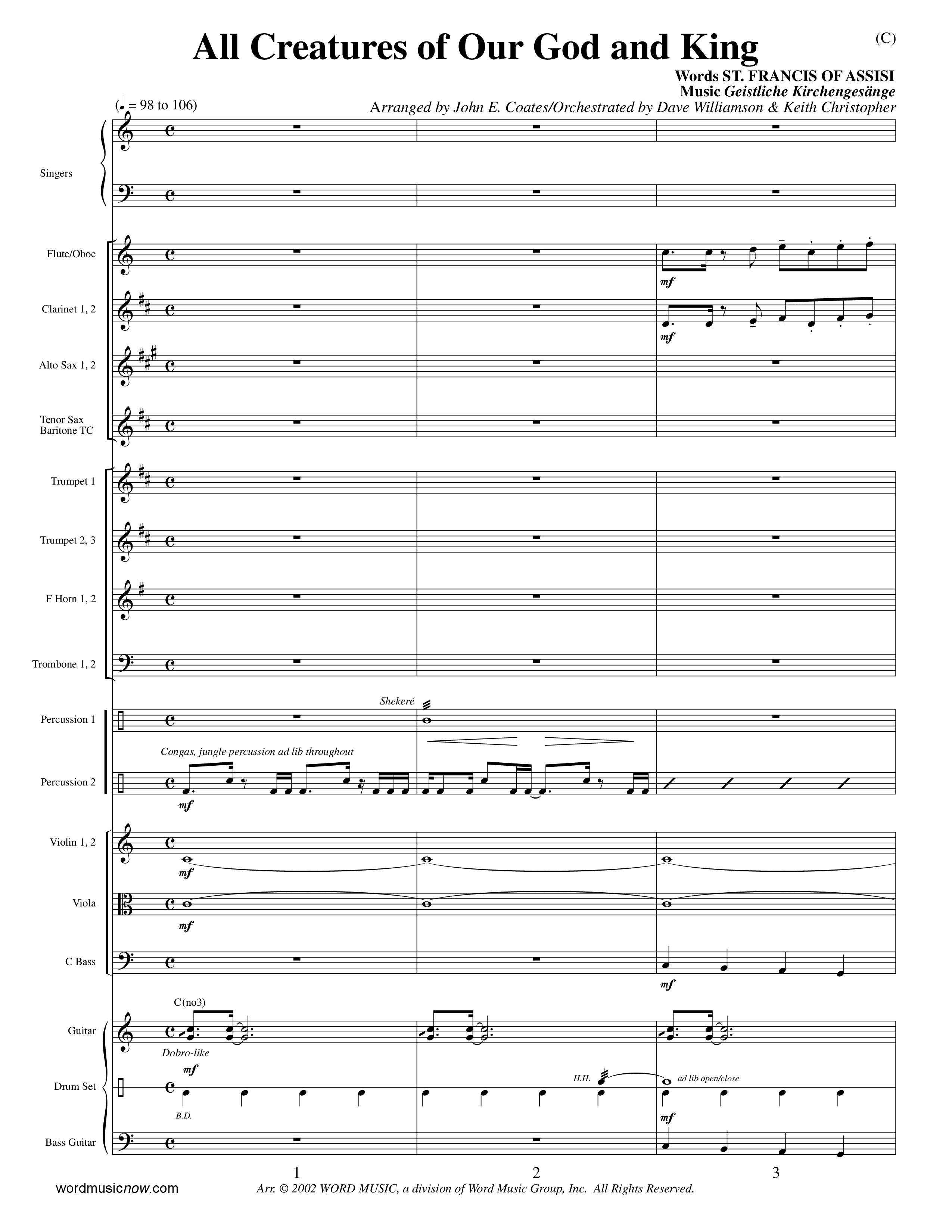 All Creatures Of Our God And King (Choral Anthem SATB) Orchestration (Word Music / Arr. John E. Coates / Orch. Dave Williamson / Orch. Keith Christopher)