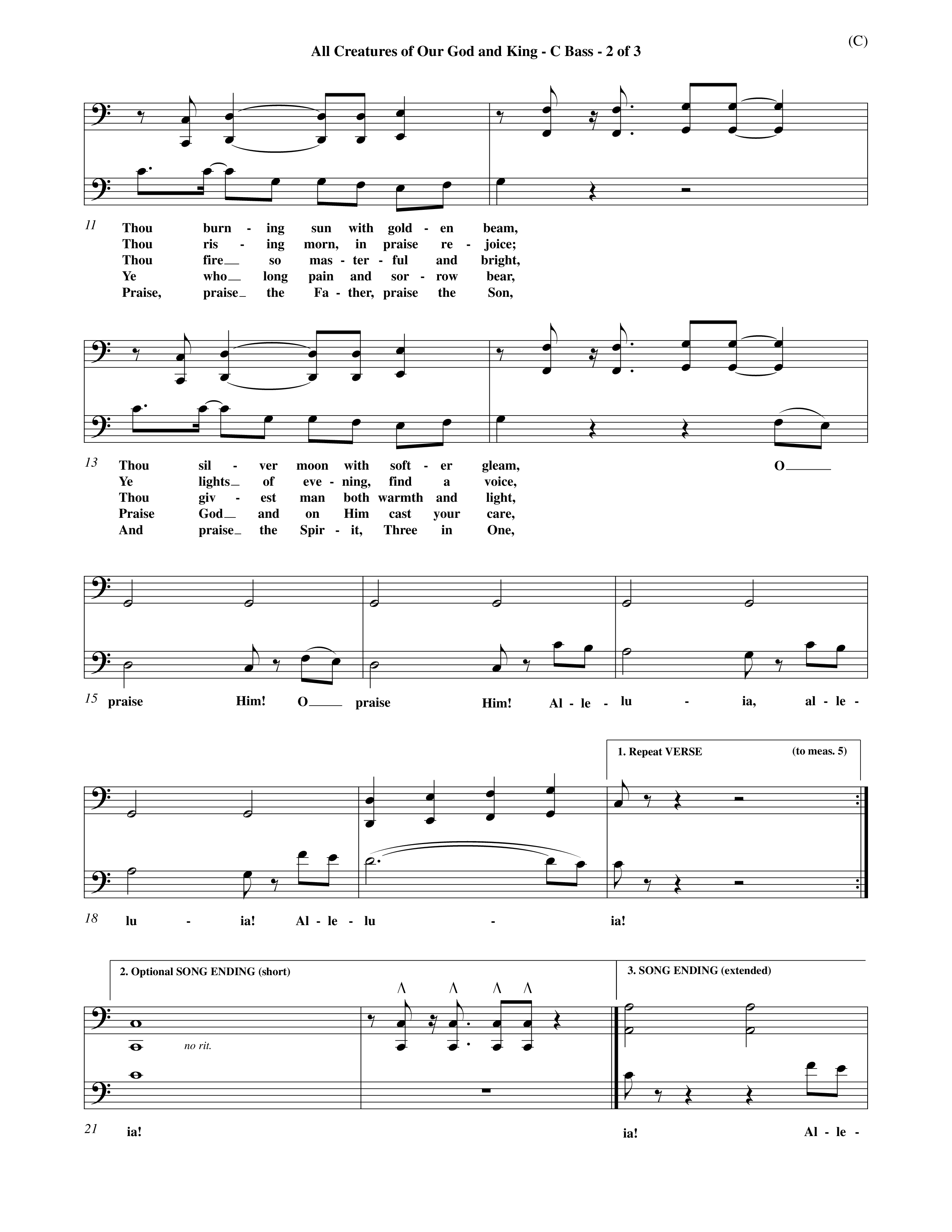All Creatures Of Our God And King (Choral Anthem SATB) Contrabass (Word Music / Arr. John E. Coates / Orch. Dave Williamson / Orch. Keith Christopher)