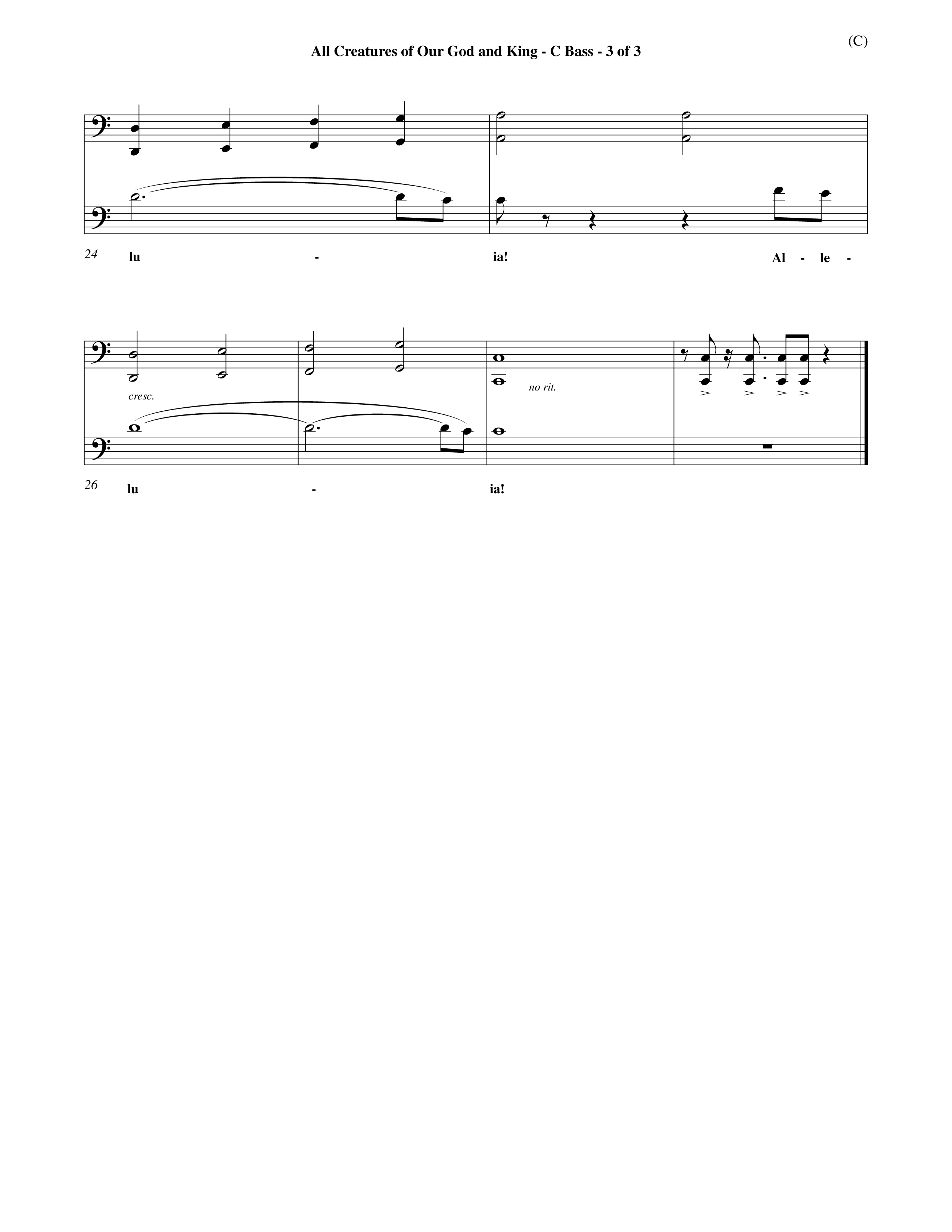 All Creatures Of Our God And King (Choral Anthem SATB) Contrabass (Word Music / Arr. John E. Coates / Orch. Dave Williamson / Orch. Keith Christopher)
