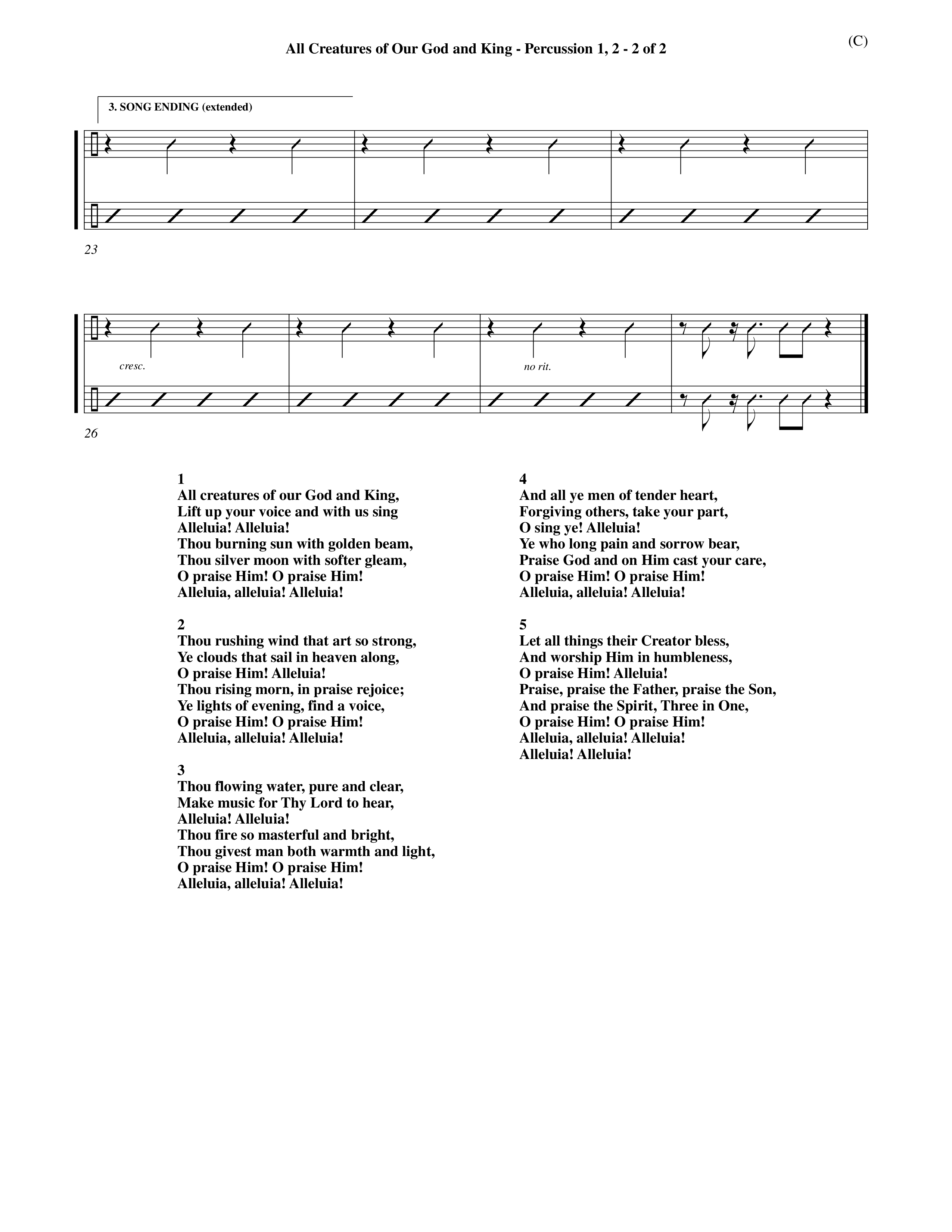 All Creatures Of Our God And King (Choral Anthem SATB) Percussion 1/2 (Word Music / Arr. John E. Coates / Orch. Dave Williamson / Orch. Keith Christopher)