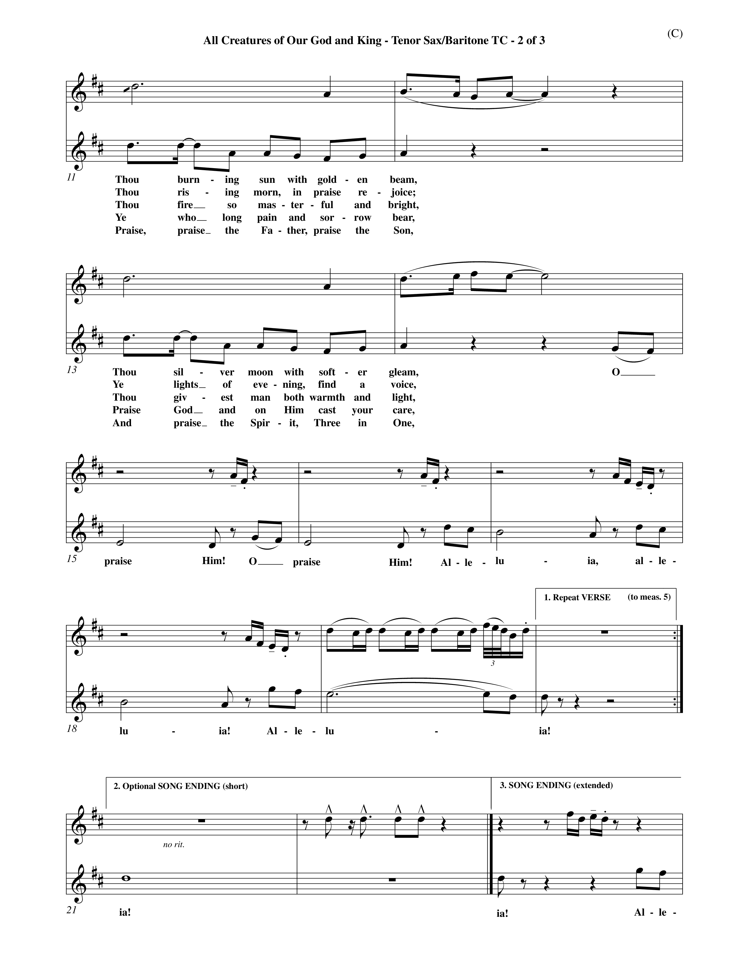 All Creatures Of Our God And King (Choral Anthem SATB) Tenor Sax/Baritone T.C. (Word Music / Arr. John E. Coates / Orch. Dave Williamson / Orch. Keith Christopher)