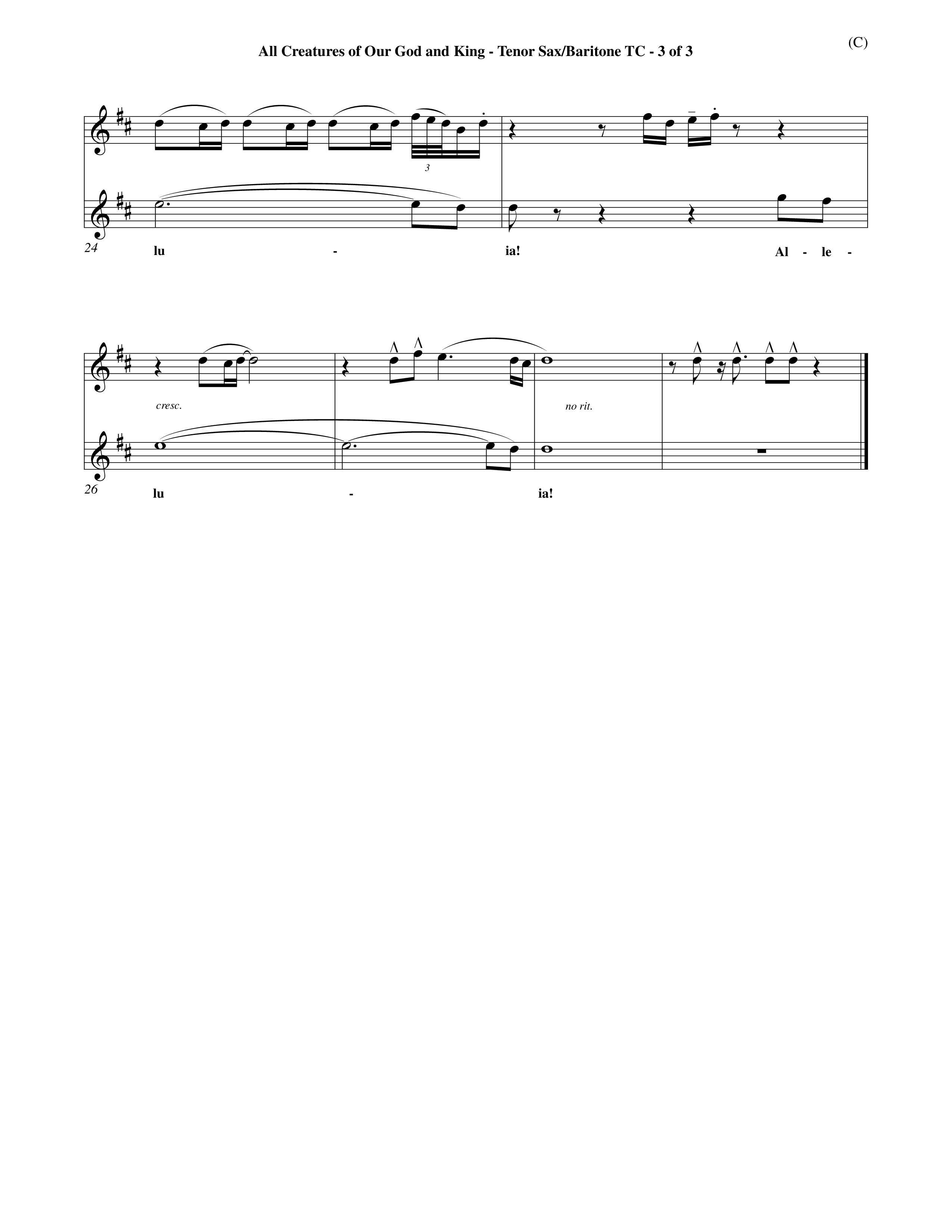 All Creatures Of Our God And King (Choral Anthem SATB) Tenor Sax/Baritone T.C. (Word Music / Arr. John E. Coates / Orch. Dave Williamson / Orch. Keith Christopher)