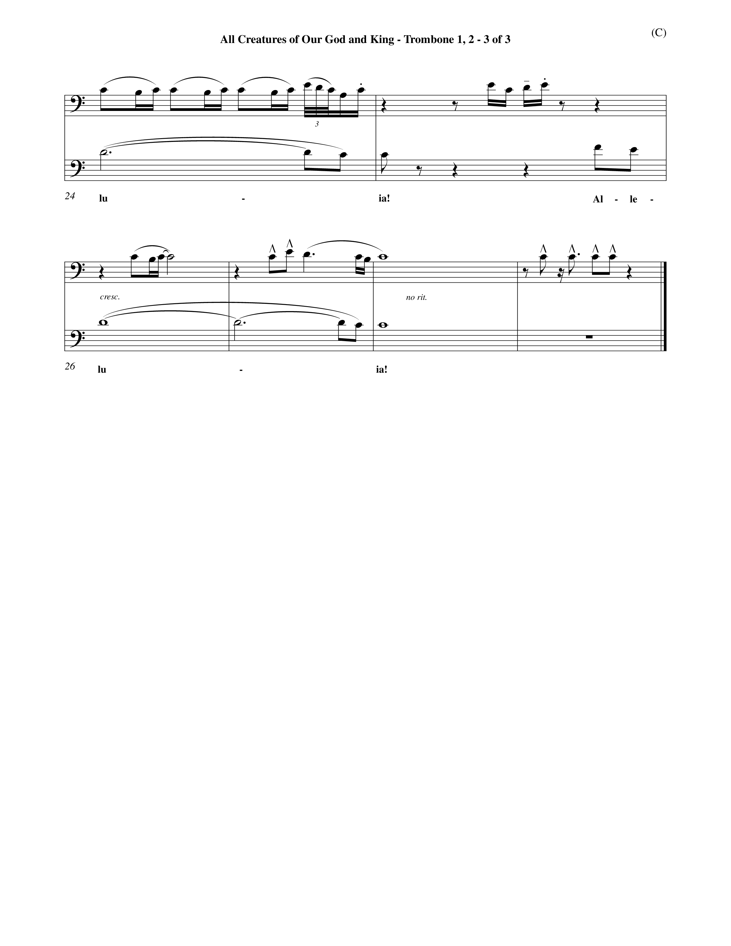 All Creatures Of Our God And King (Choral Anthem SATB) Trombone 1/2 (Word Music / Arr. John E. Coates / Orch. Dave Williamson / Orch. Keith Christopher)