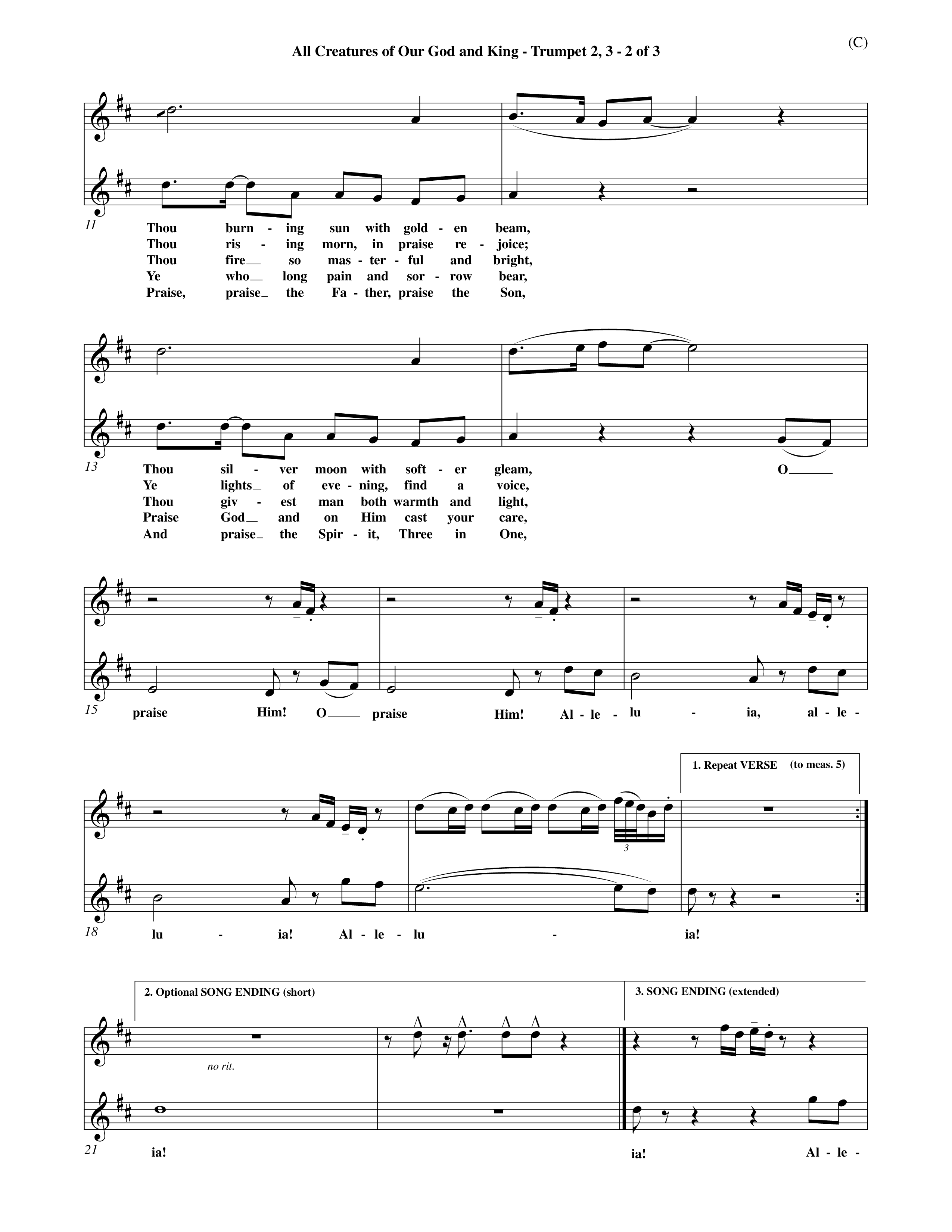 All Creatures Of Our God And King (Choral Anthem SATB) Trumpet 2/3 (Word Music / Arr. John E. Coates / Orch. Dave Williamson / Orch. Keith Christopher)