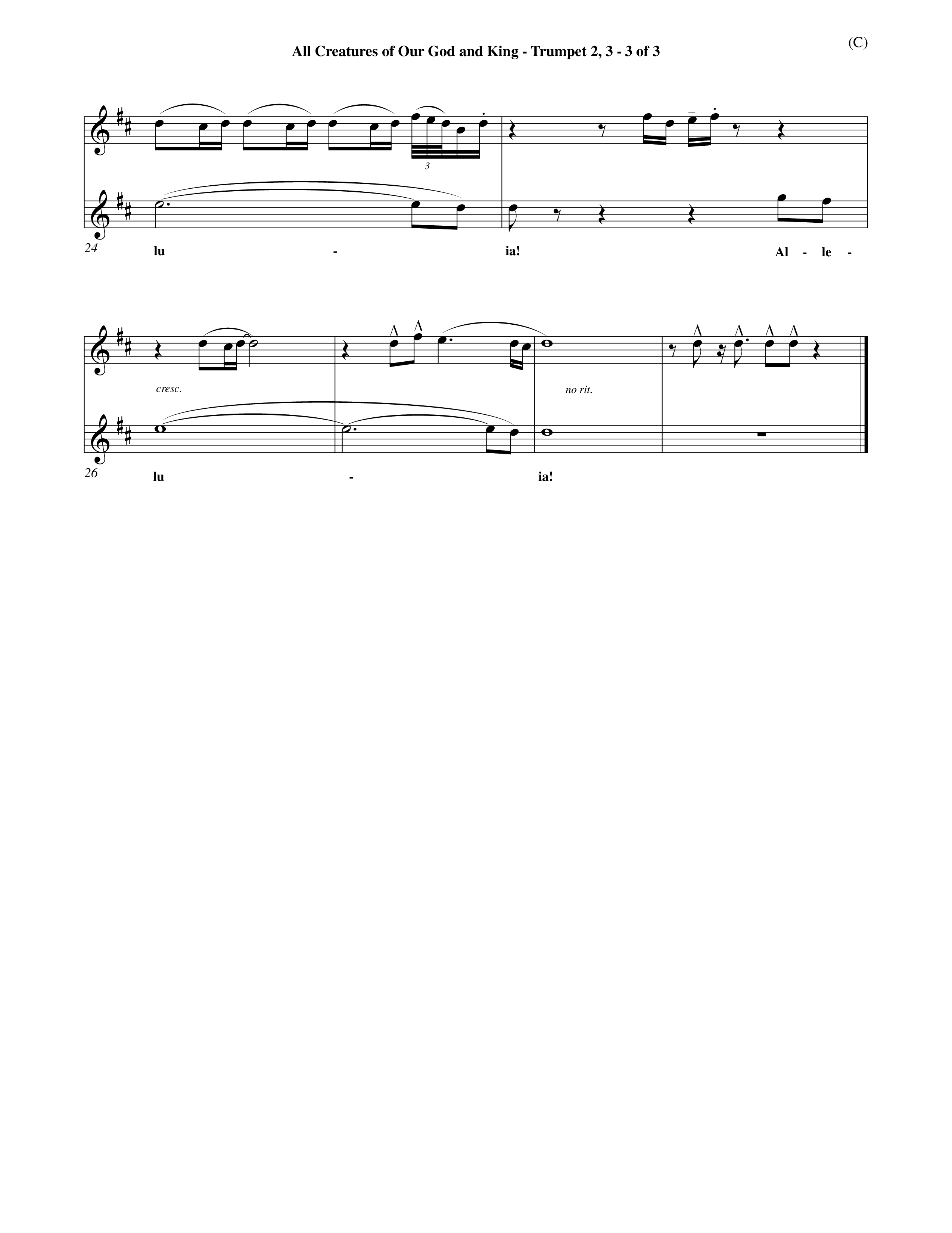 All Creatures Of Our God And King (Choral Anthem SATB) Trumpet 2/3 (Word Music / Arr. John E. Coates / Orch. Dave Williamson / Orch. Keith Christopher)