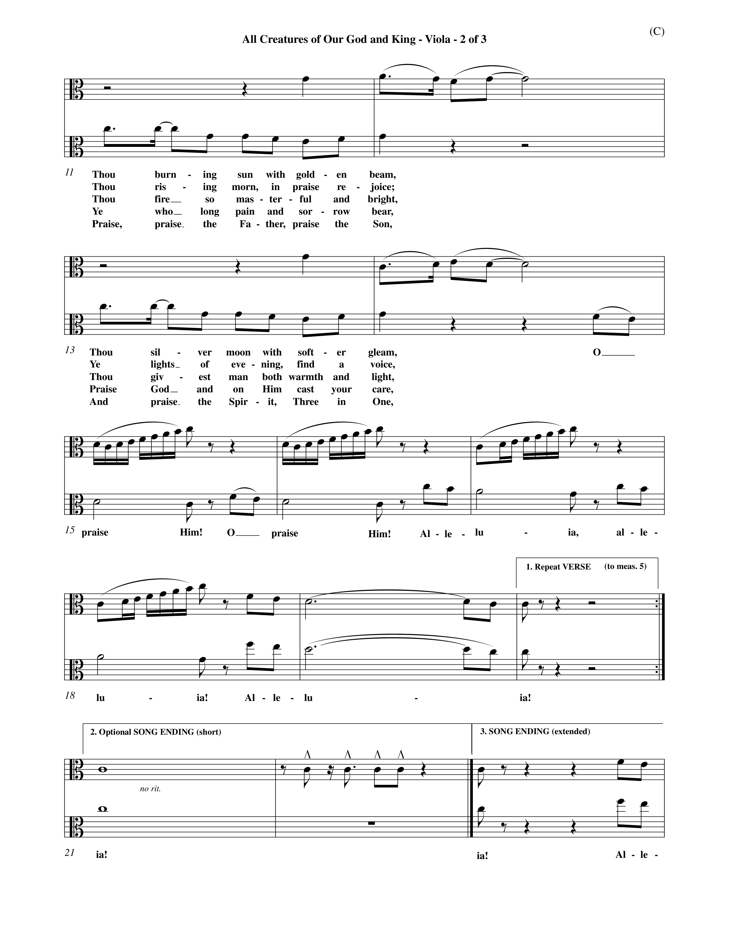 All Creatures Of Our God And King (Choral Anthem SATB) Viola (Word Music / Arr. John E. Coates / Orch. Dave Williamson / Orch. Keith Christopher)