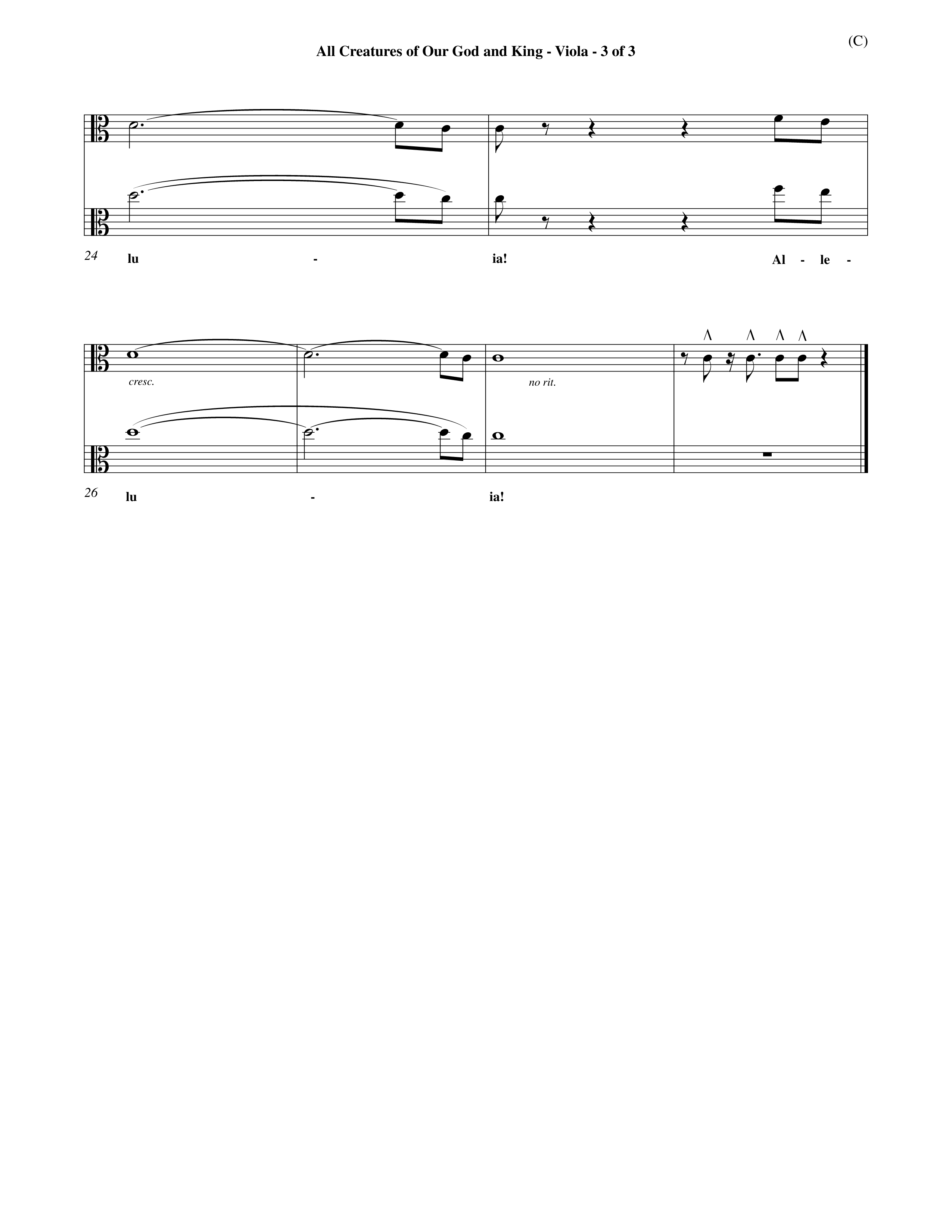 All Creatures Of Our God And King (Choral Anthem SATB) Viola (Word Music / Arr. John E. Coates / Orch. Dave Williamson / Orch. Keith Christopher)