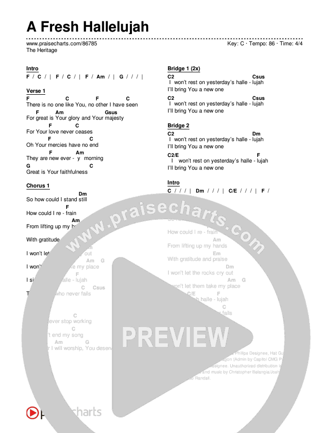 A Fresh Hallelujah (Live) Chords & Lyrics (The Heritage)