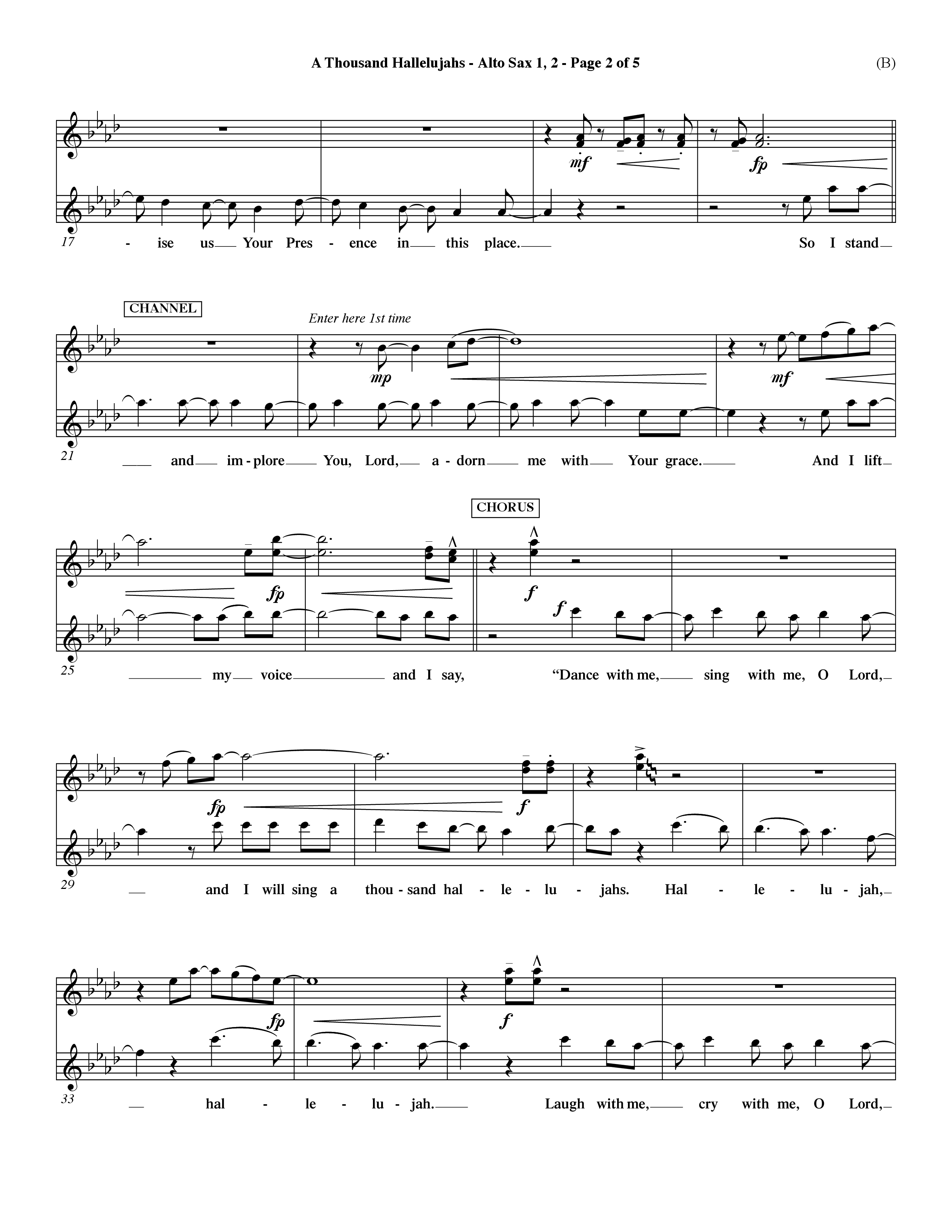 A Thousand Hallelujahs (Choral Anthem SATB) Alto Sax 1/2 (Word Music Choral / Arr. David Shipps)