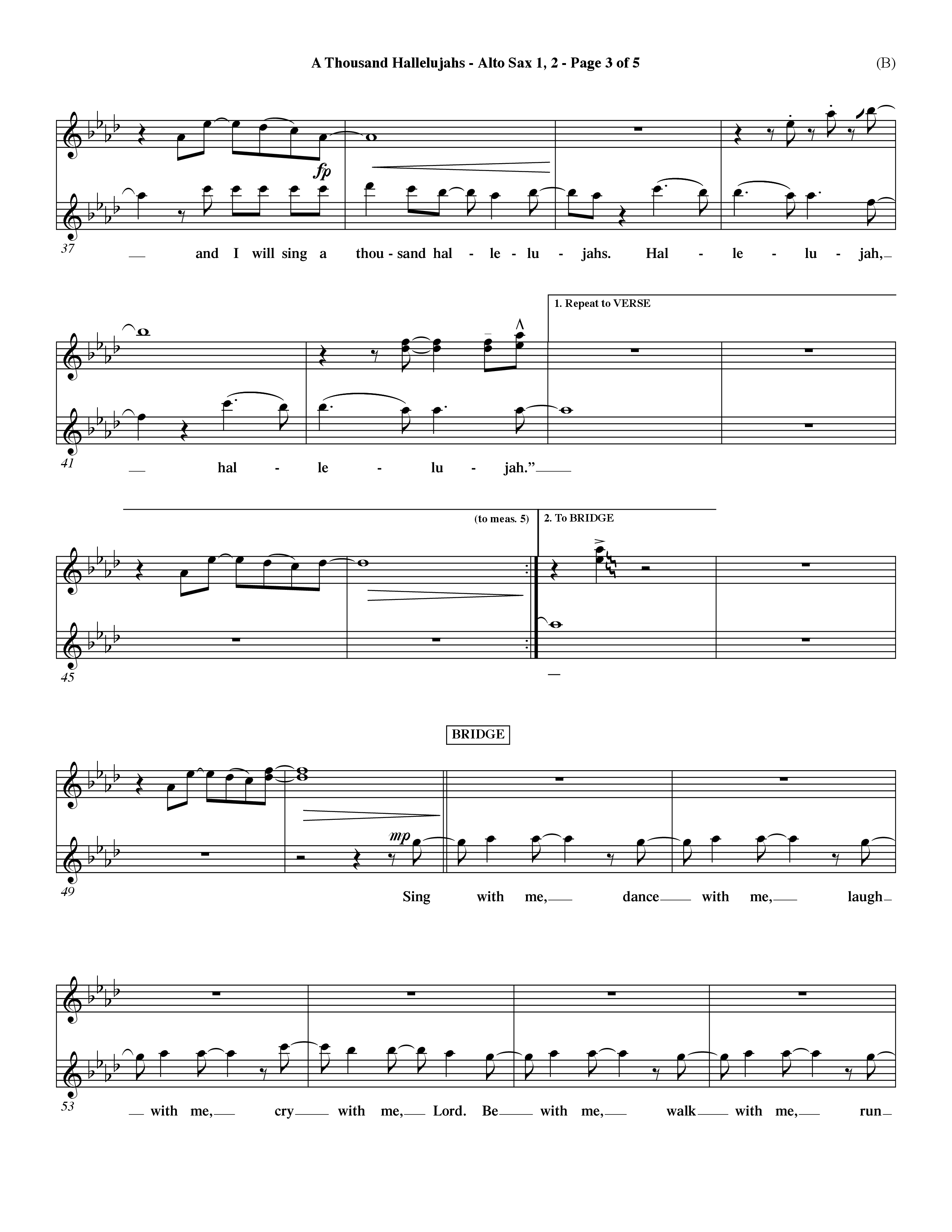 A Thousand Hallelujahs (Choral Anthem SATB) Alto Sax 1/2 (Word Music Choral / Arr. David Shipps)