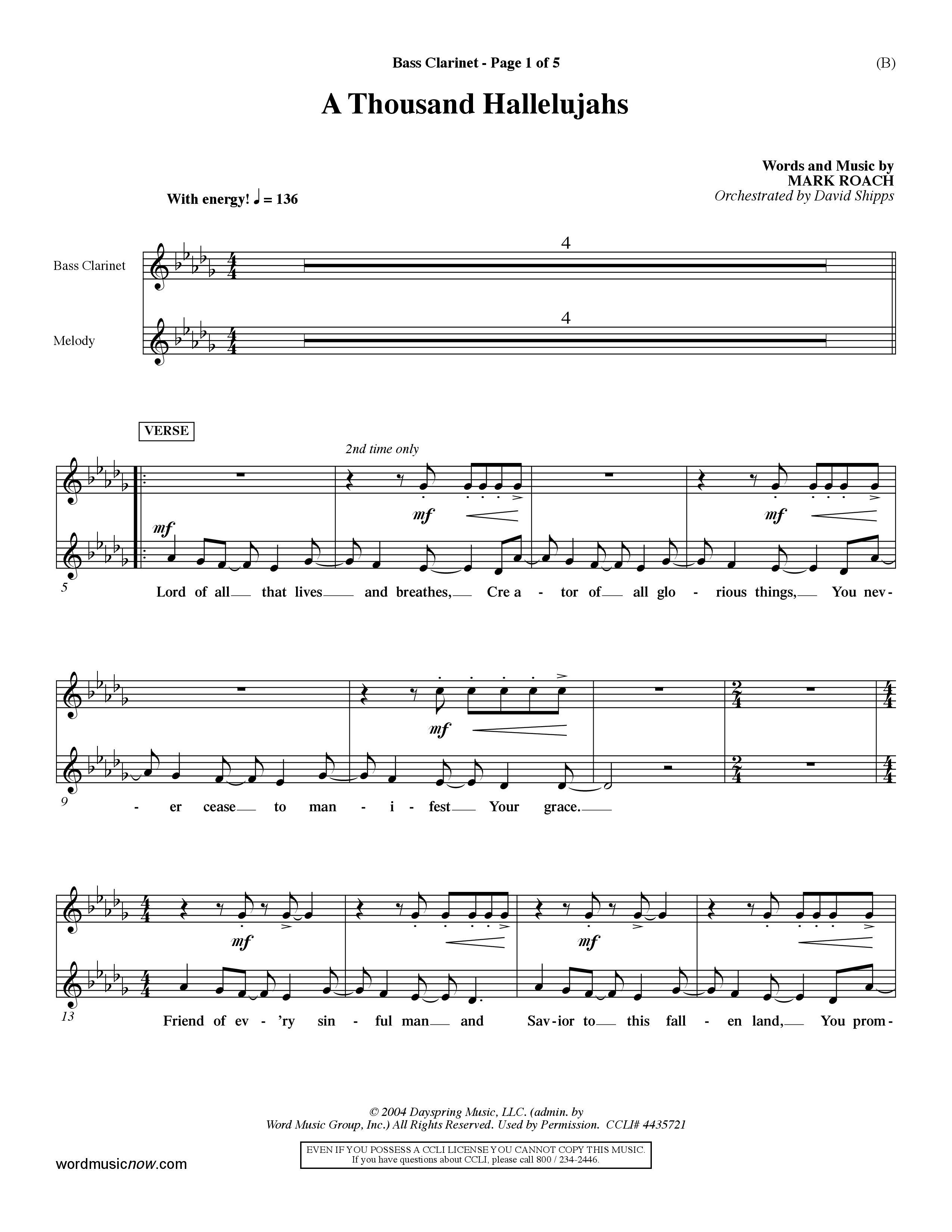 A Thousand Hallelujahs (Choral Anthem SATB) Bass Clarinet (Word Music Choral / Arr. David Shipps)