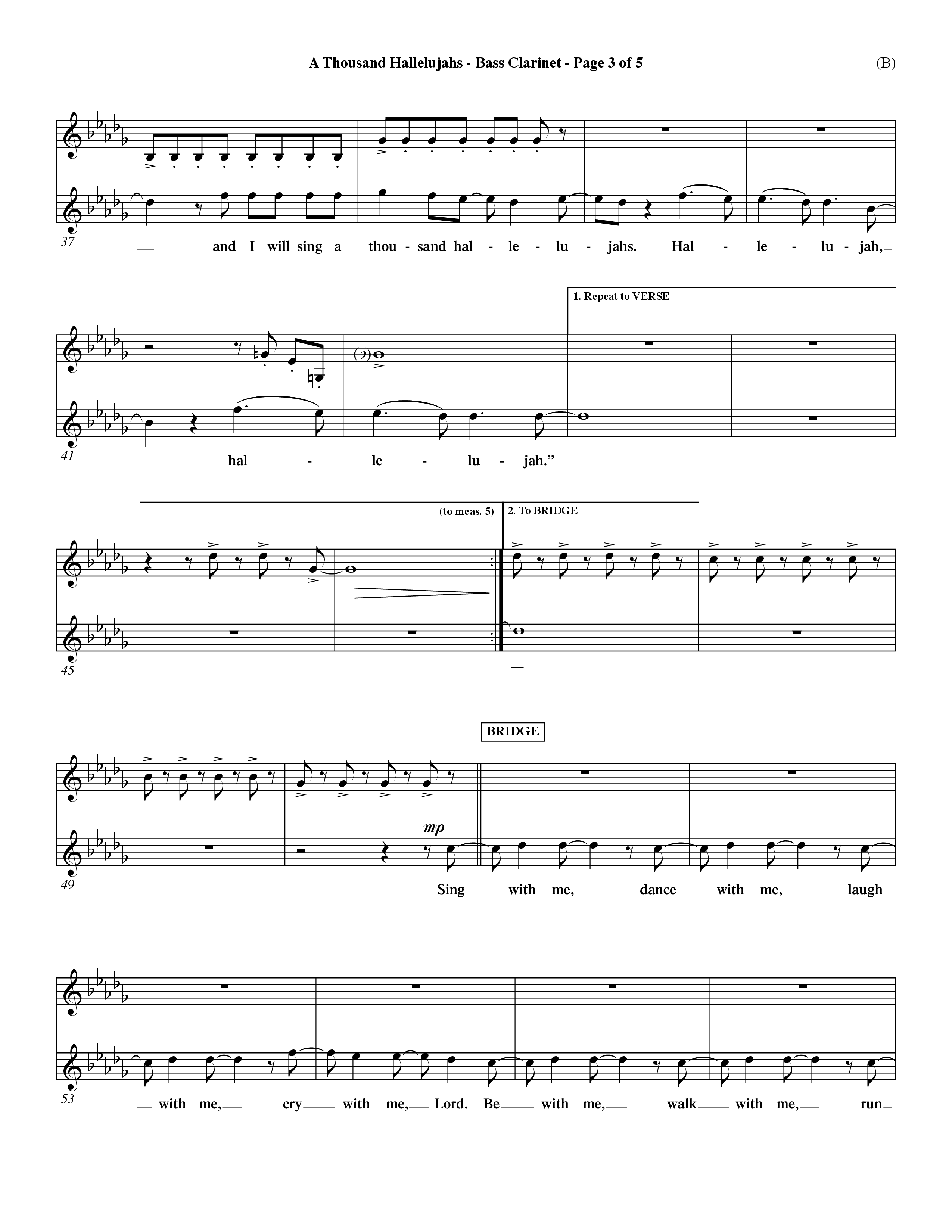 A Thousand Hallelujahs (Choral Anthem SATB) Bass Clarinet (Word Music Choral / Arr. David Shipps)