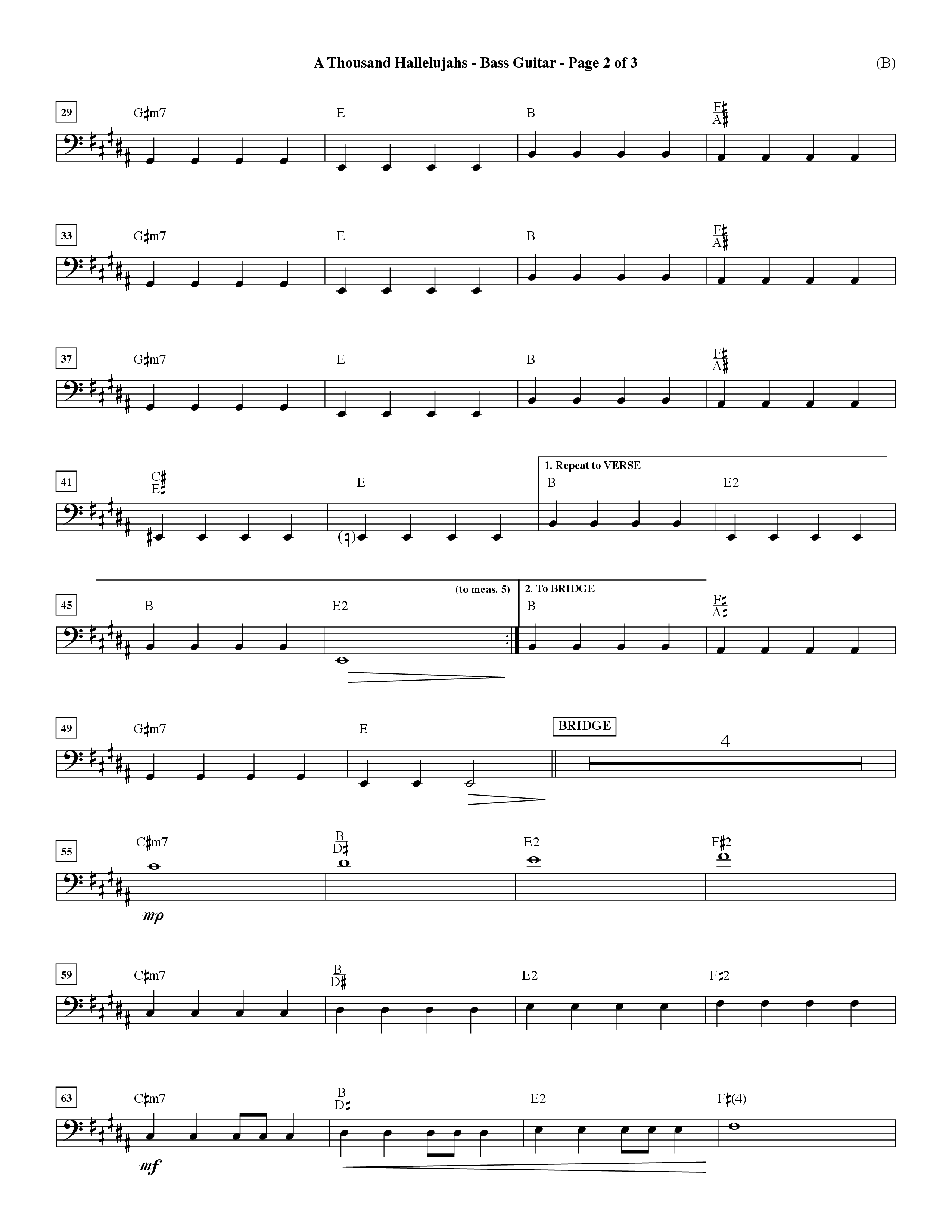 A Thousand Hallelujahs (Choral Anthem SATB) Bass Guitar (Word Music Choral / Arr. David Shipps)