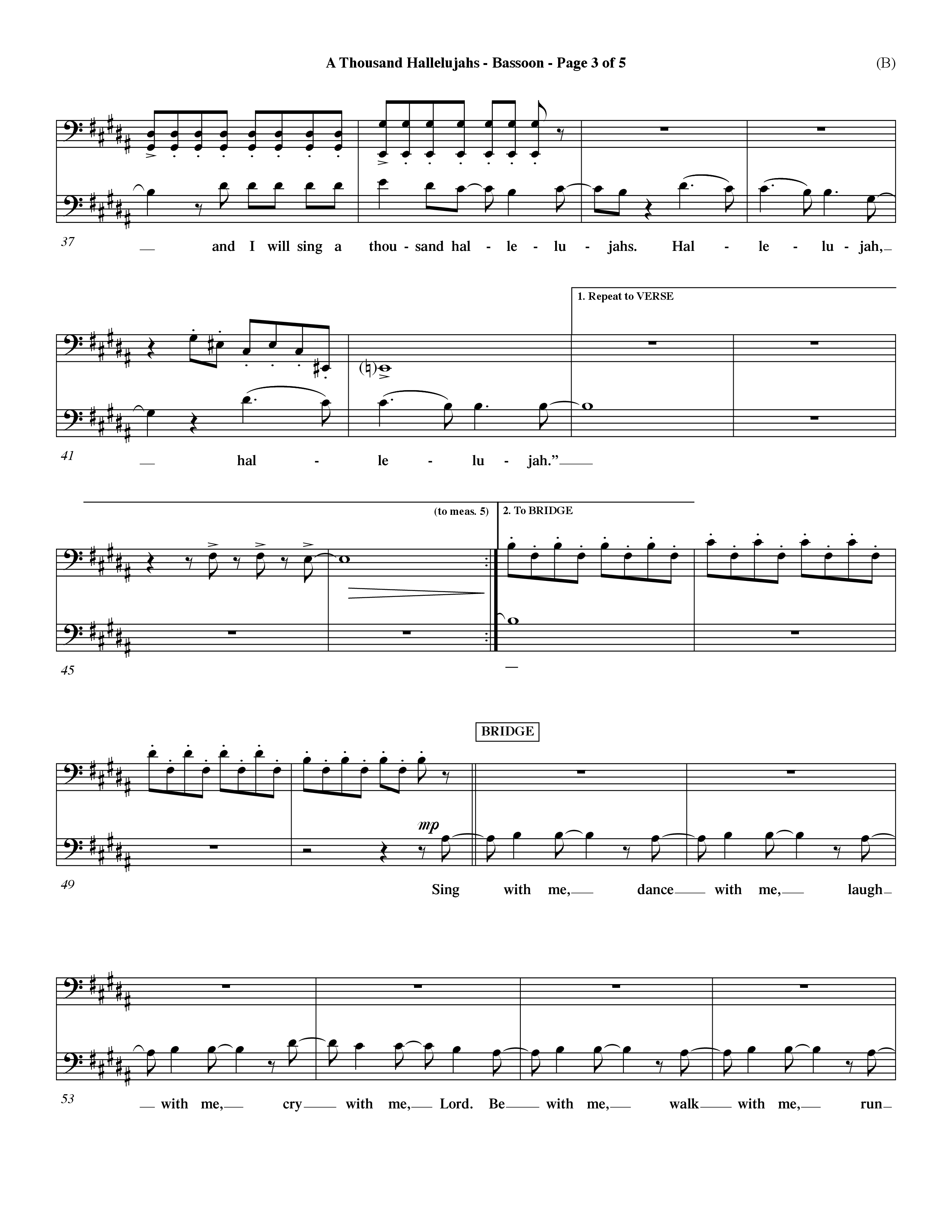 A Thousand Hallelujahs (Choral Anthem SATB) Bassoon (Word Music Choral / Arr. David Shipps)