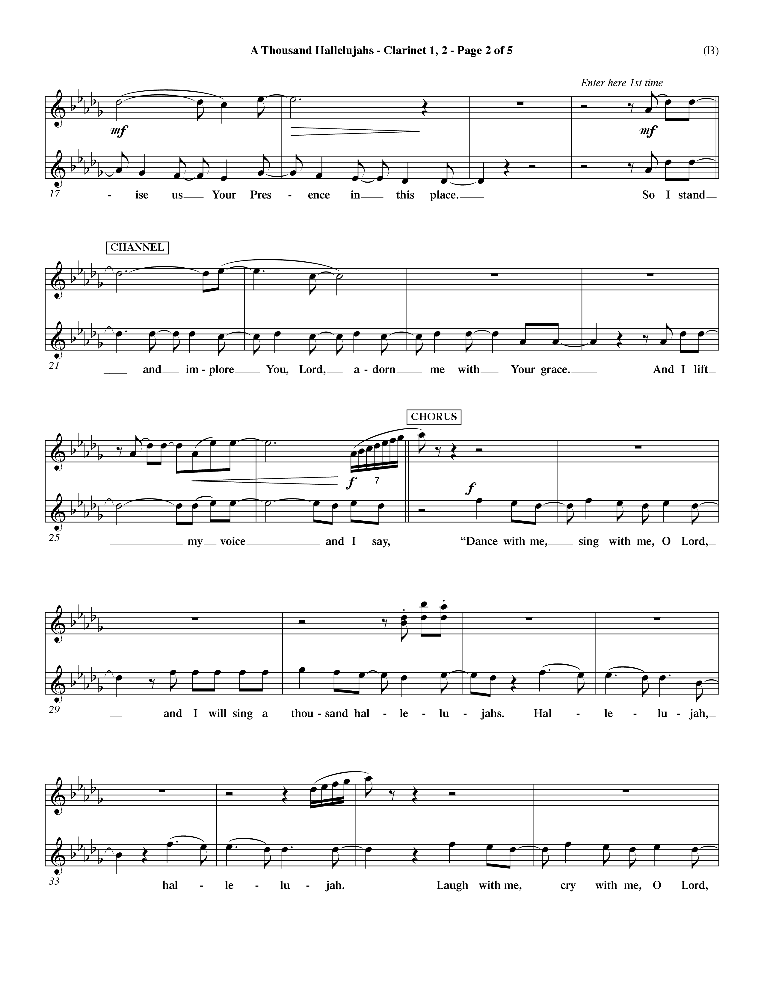 A Thousand Hallelujahs (Choral Anthem SATB) Clarinet 1/2 (Word Music Choral / Arr. David Shipps)