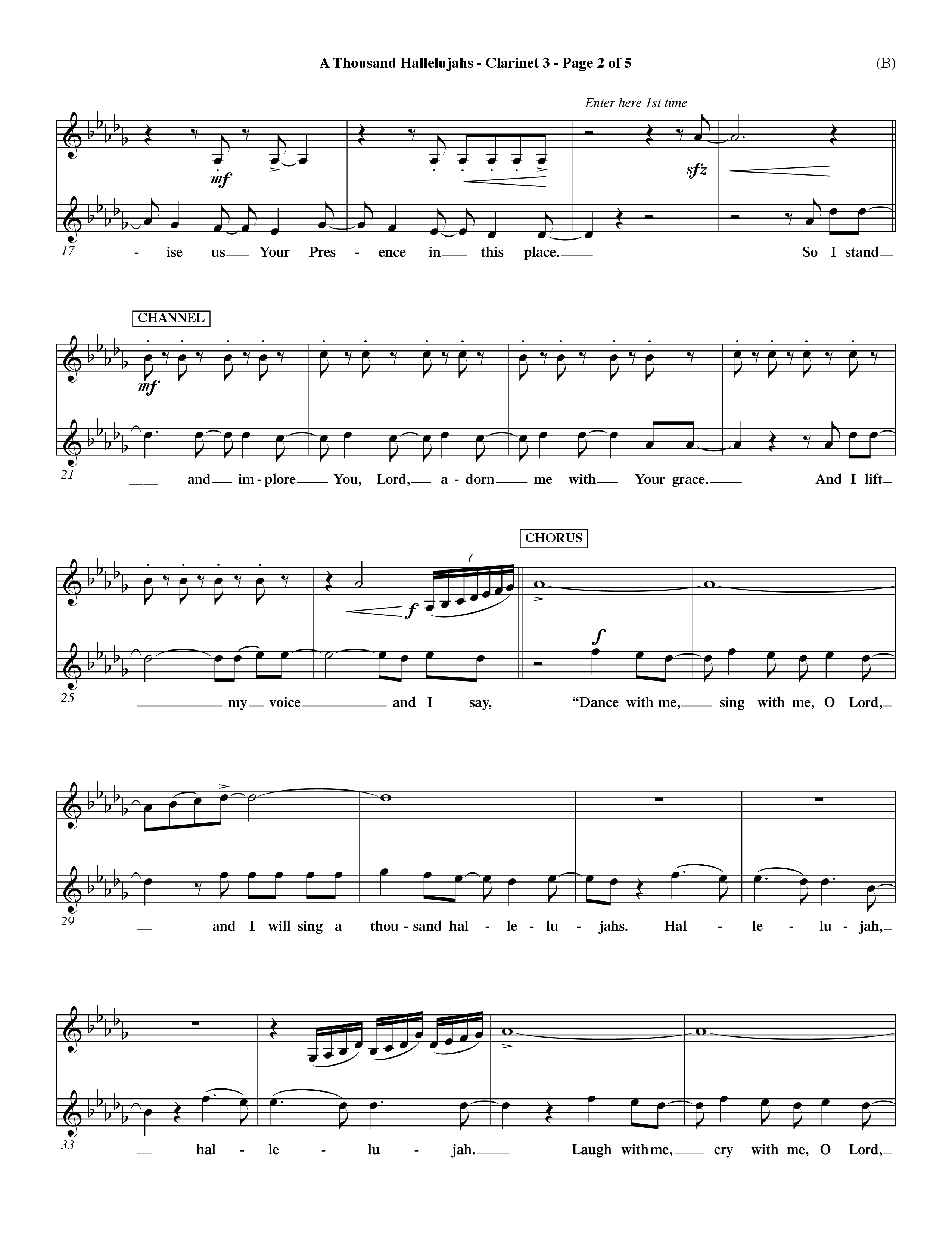 A Thousand Hallelujahs (Choral Anthem SATB) Clarinet 3 (Word Music Choral / Arr. David Shipps)