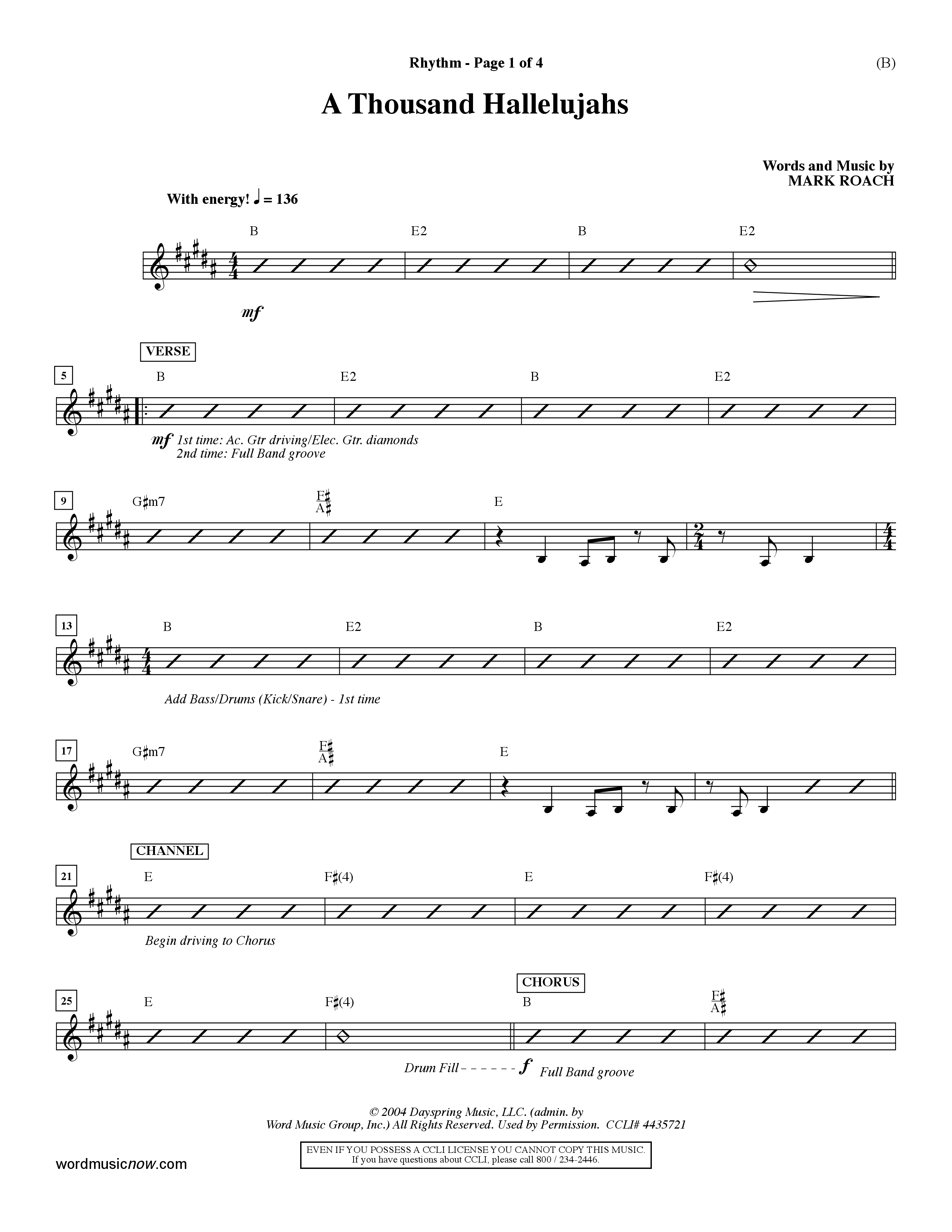 A Thousand Hallelujahs (Choral Anthem SATB) Rhythm Chart (Word Music Choral / Arr. David Shipps)
