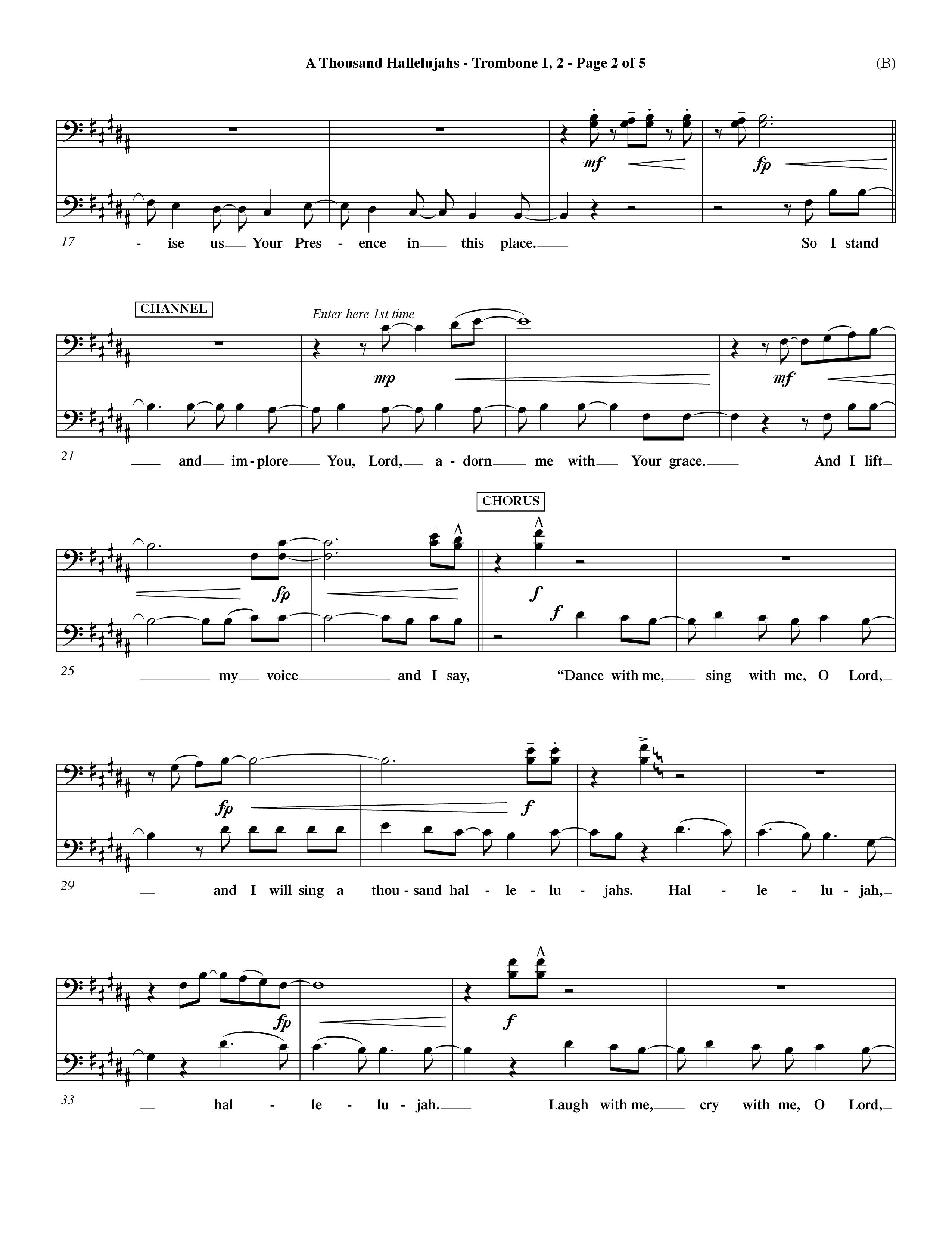 A Thousand Hallelujahs (Choral Anthem SATB) Trombone 1/2 (Word Music Choral / Arr. David Shipps)