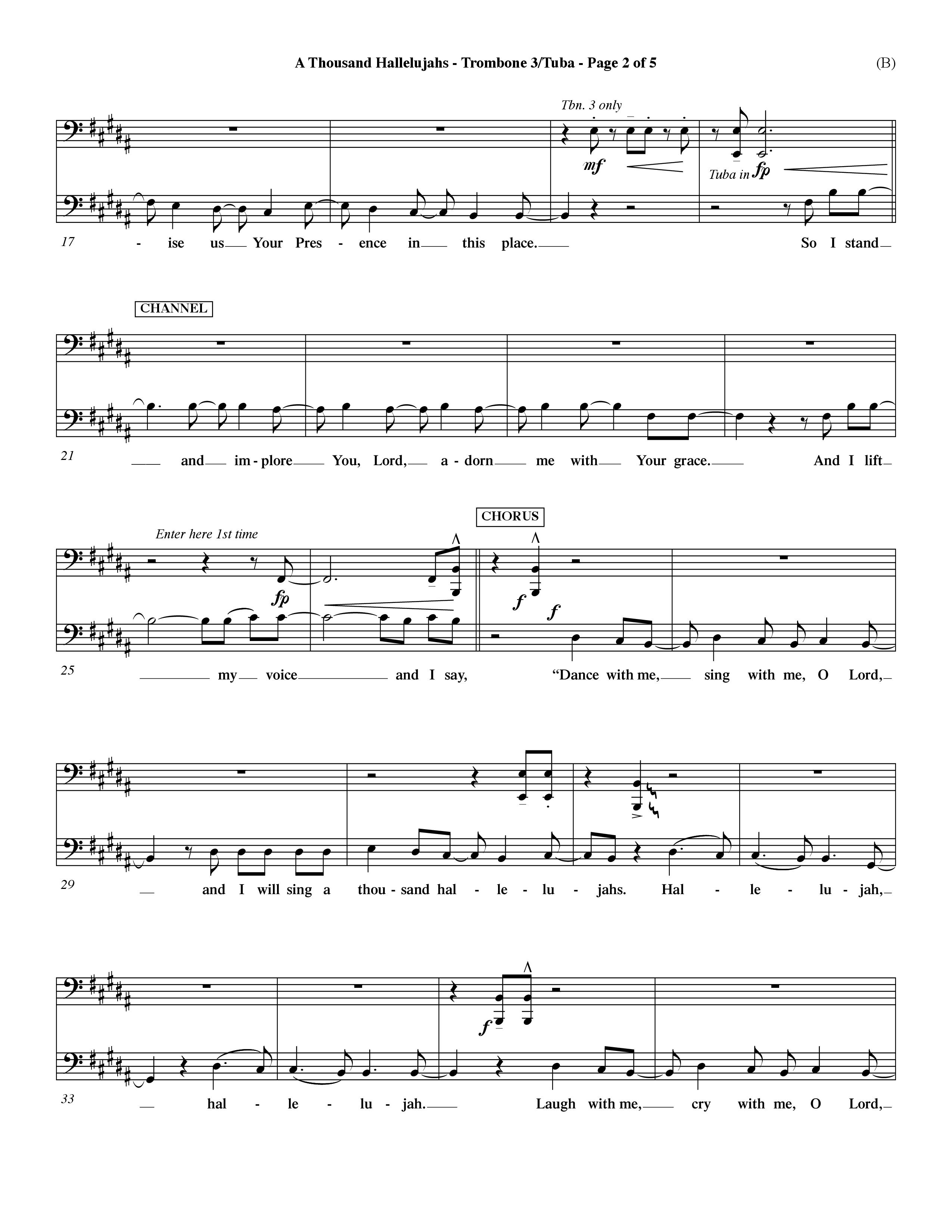 A Thousand Hallelujahs (Choral Anthem SATB) Trombone 3/Tuba (Word Music Choral / Arr. David Shipps)