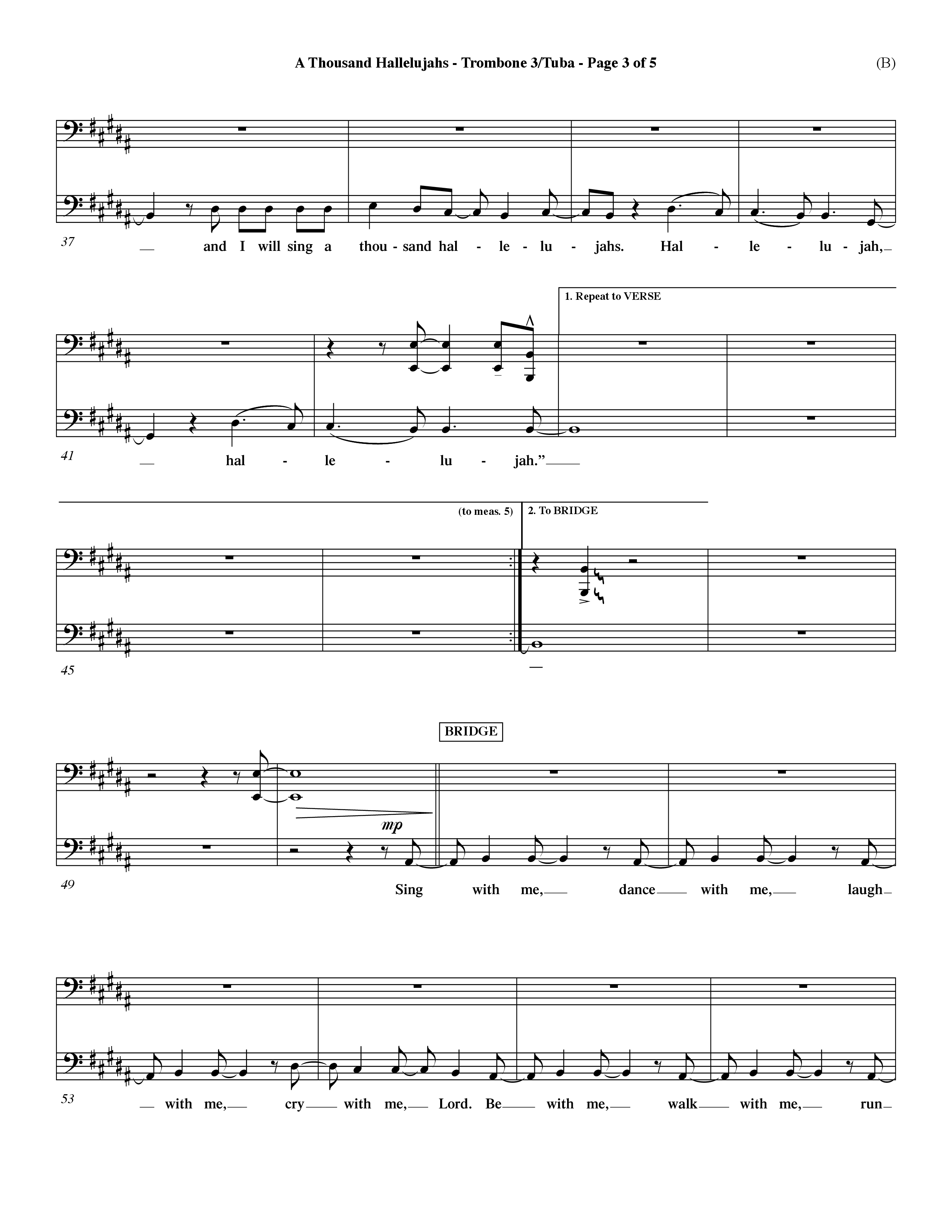A Thousand Hallelujahs (Choral Anthem SATB) Trombone 3/Tuba (Word Music Choral / Arr. David Shipps)