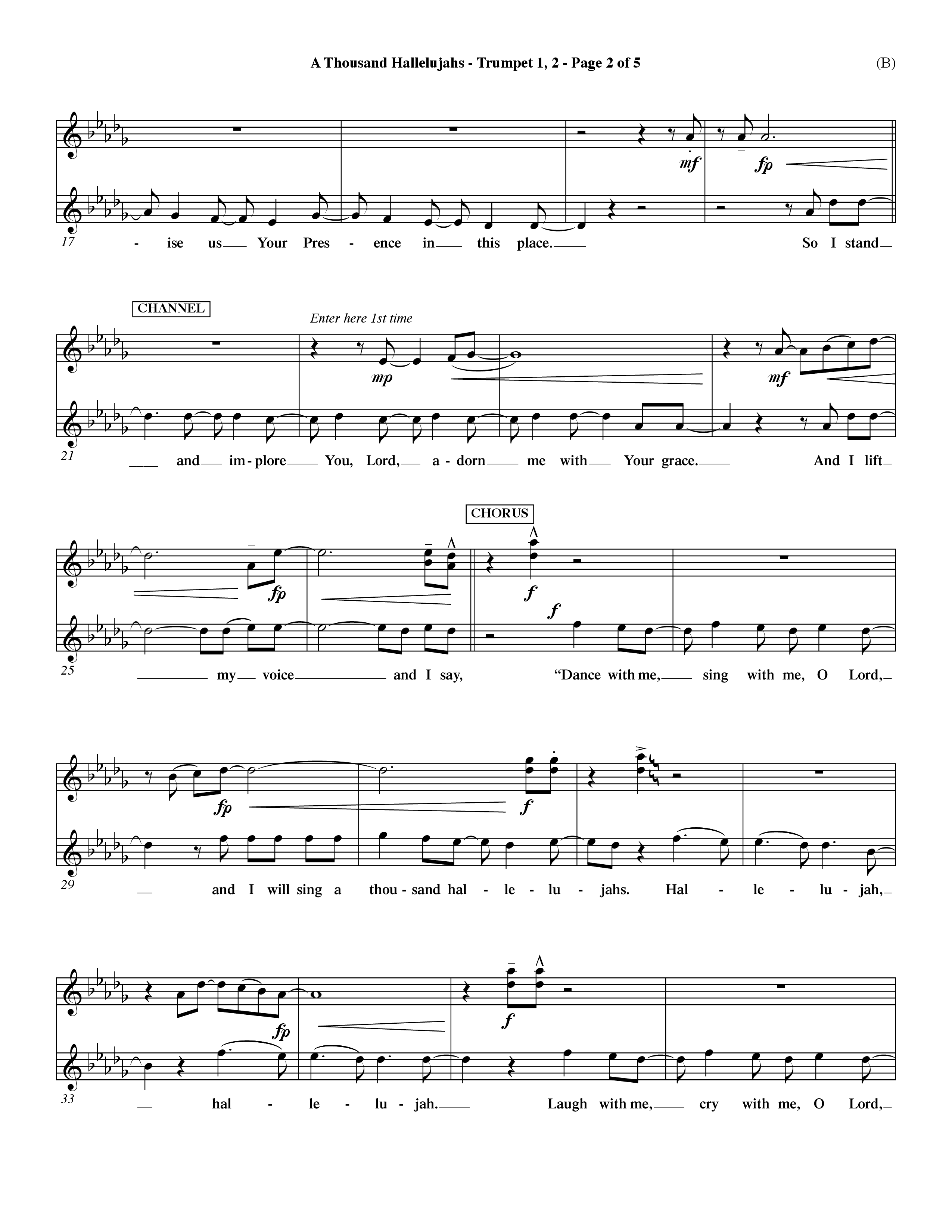 A Thousand Hallelujahs (Choral Anthem SATB) Trumpet 1,2 (Word Music Choral / Arr. David Shipps)