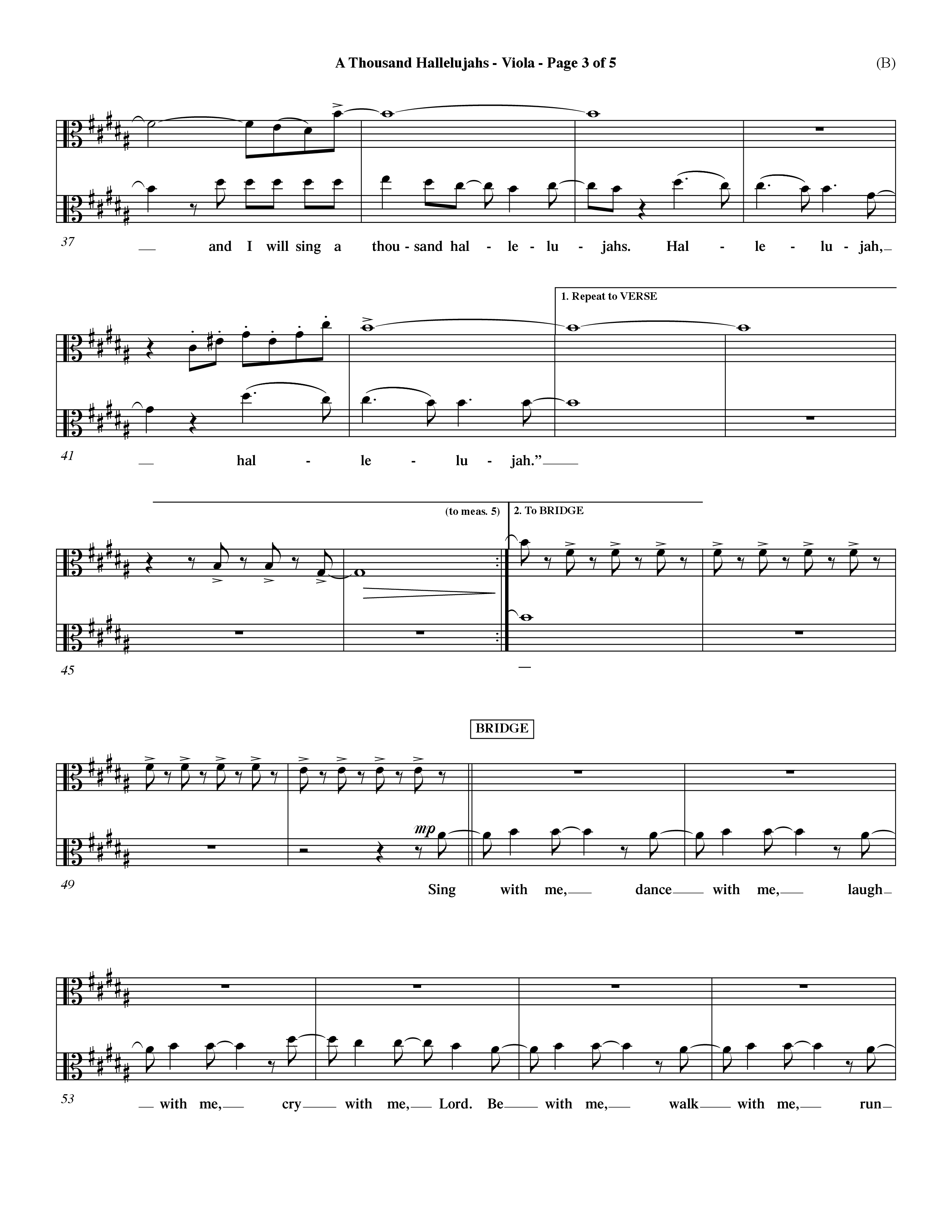 A Thousand Hallelujahs (Choral Anthem SATB) Viola (Word Music Choral / Arr. David Shipps)
