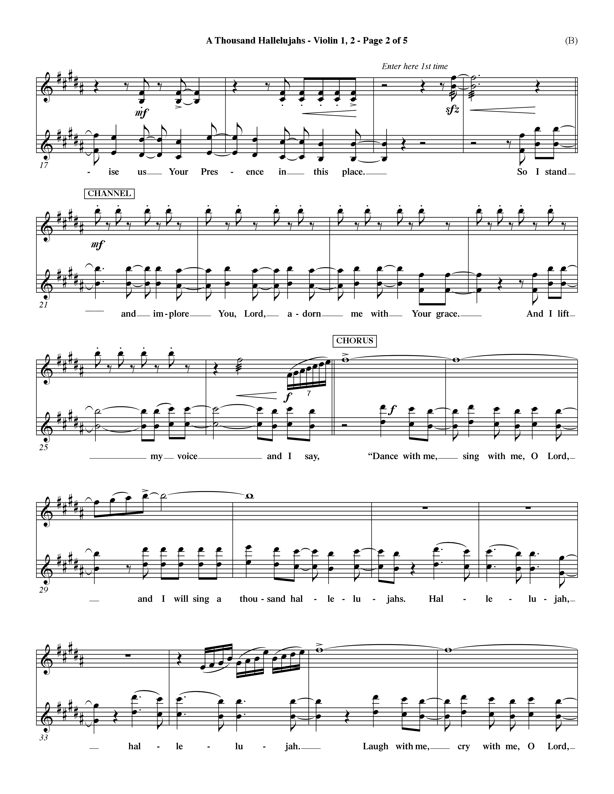A Thousand Hallelujahs (Choral Anthem SATB) Violin 1/2 (Word Music Choral / Arr. David Shipps)