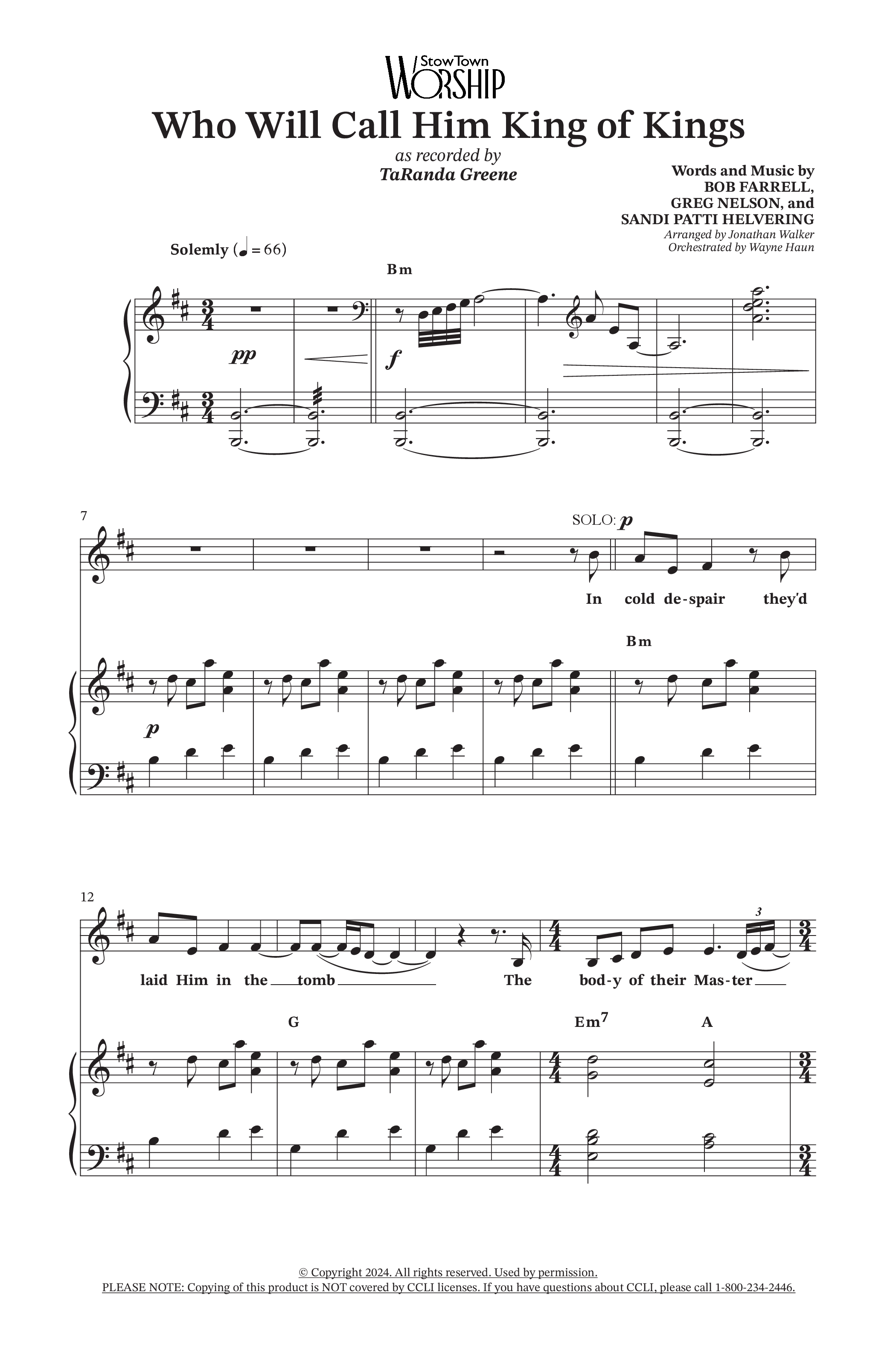 Who Will Call Him King Of Kings (Choral Anthem SATB) Octavo (SATB & Pno) (TaRanda Greene / Prestonwood Choir / Arr. Jonathan Walker / Orch. Wayne Haun)