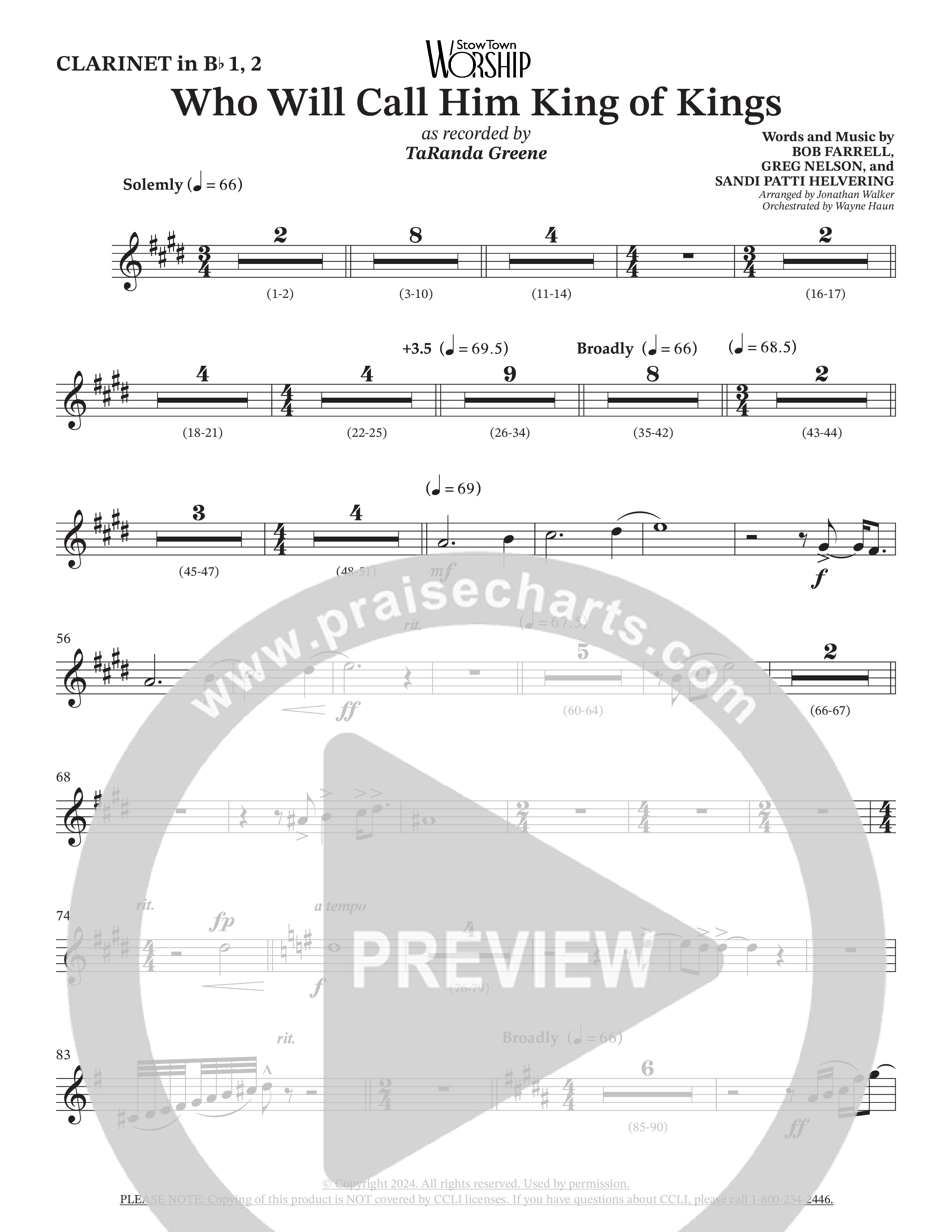 Who Will Call Him King Of Kings (Choral Anthem SATB) Clarinet 1/2 (TaRanda Greene / Prestonwood Choir / Arr. Jonathan Walker / Orch. Wayne Haun)