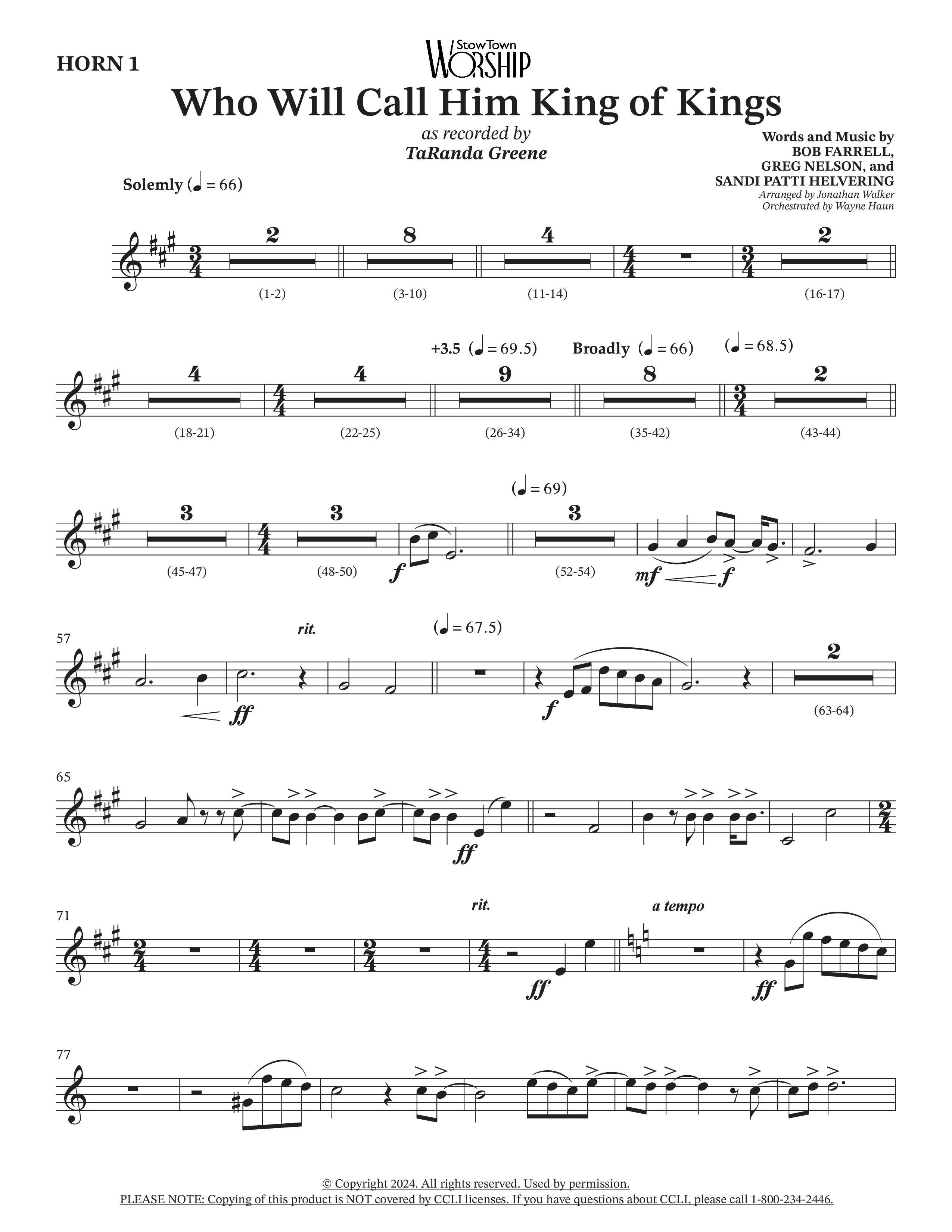 Who Will Call Him King Of Kings (Choral Anthem SATB) French Horn (TaRanda Greene / Prestonwood Choir / Arr. Jonathan Walker / Orch. Wayne Haun)