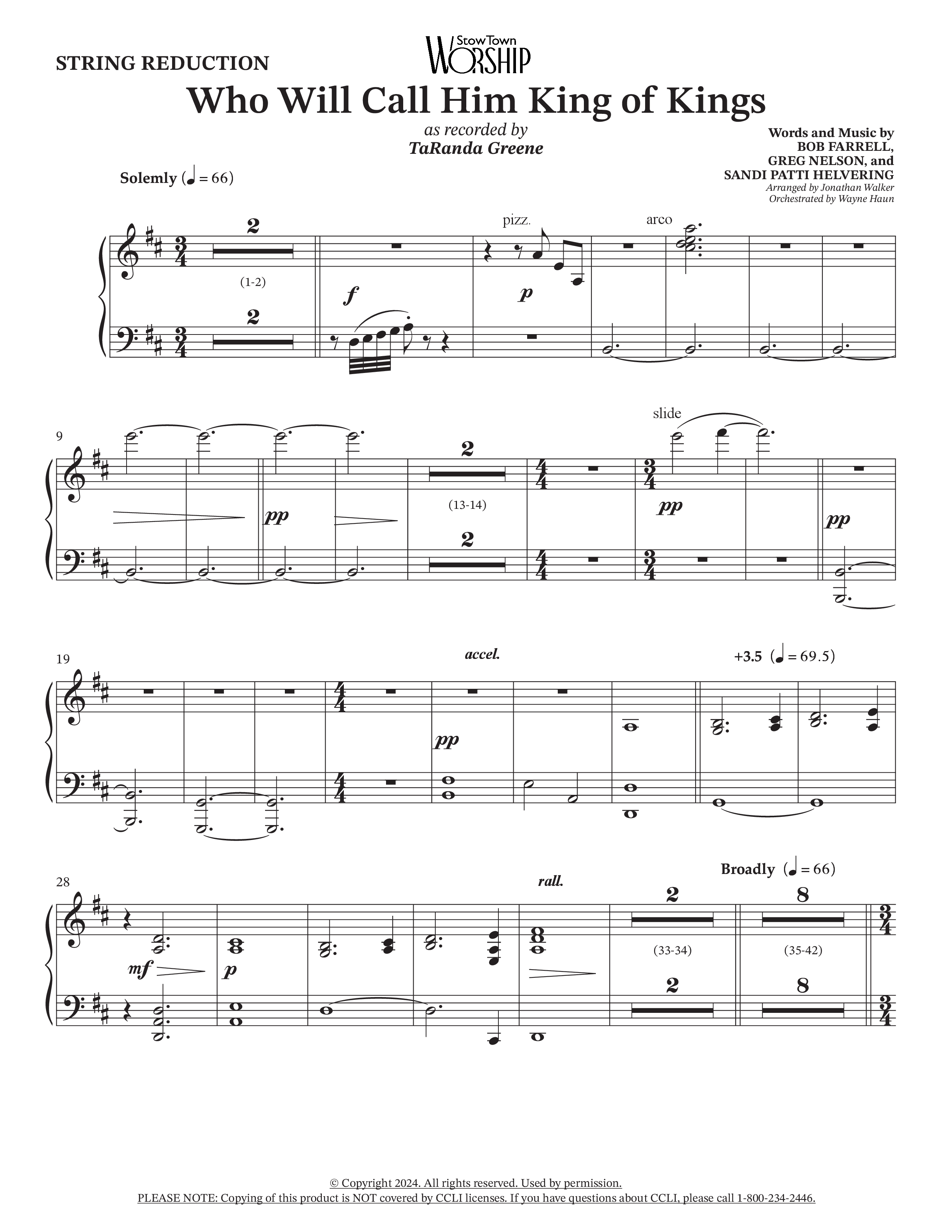 Who Will Call Him King Of Kings (Choral Anthem SATB) String Reduction (TaRanda Greene / Prestonwood Choir / Arr. Jonathan Walker / Orch. Wayne Haun)