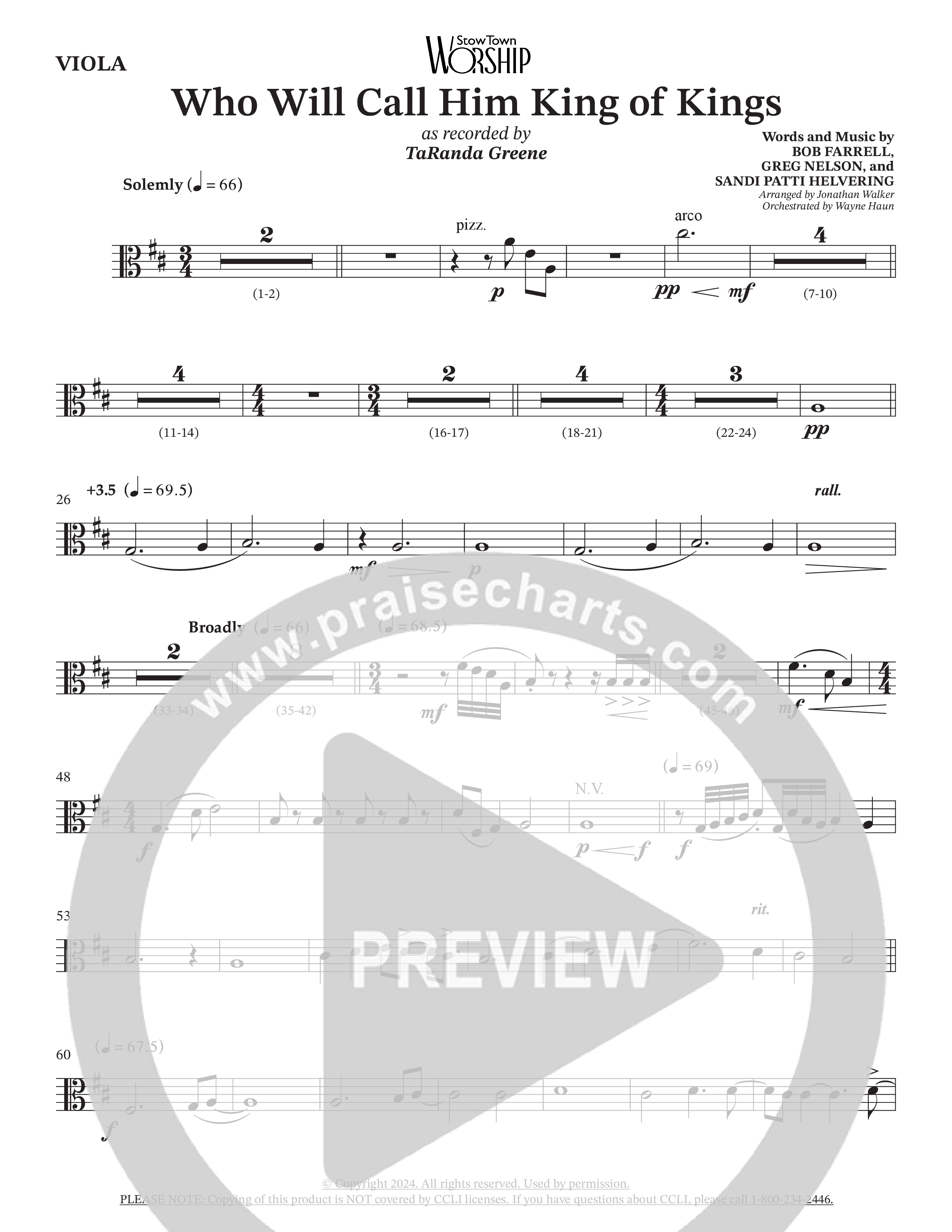 Who Will Call Him King Of Kings (Choral Anthem SATB) Viola (TaRanda Greene / Prestonwood Choir / Arr. Jonathan Walker / Orch. Wayne Haun)