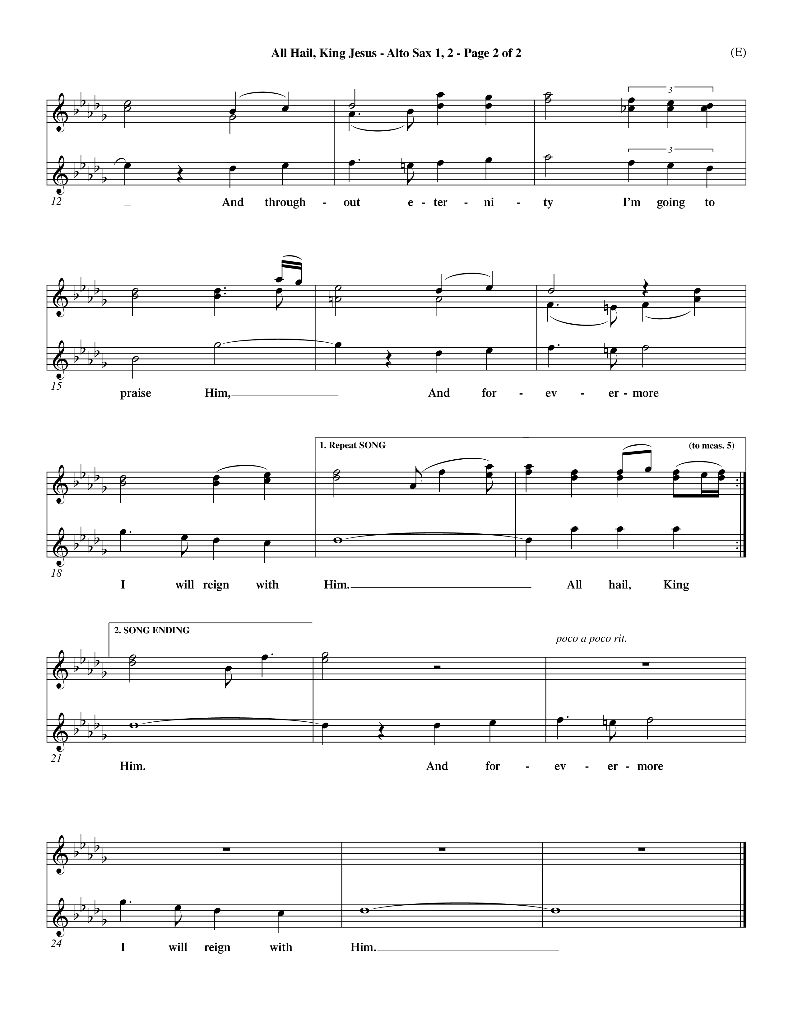All Hail King Jesus (Choral Anthem SATB) Alto Sax 1/2 (Word Music / Arr. Don Marsh / Orch. Andrew High)