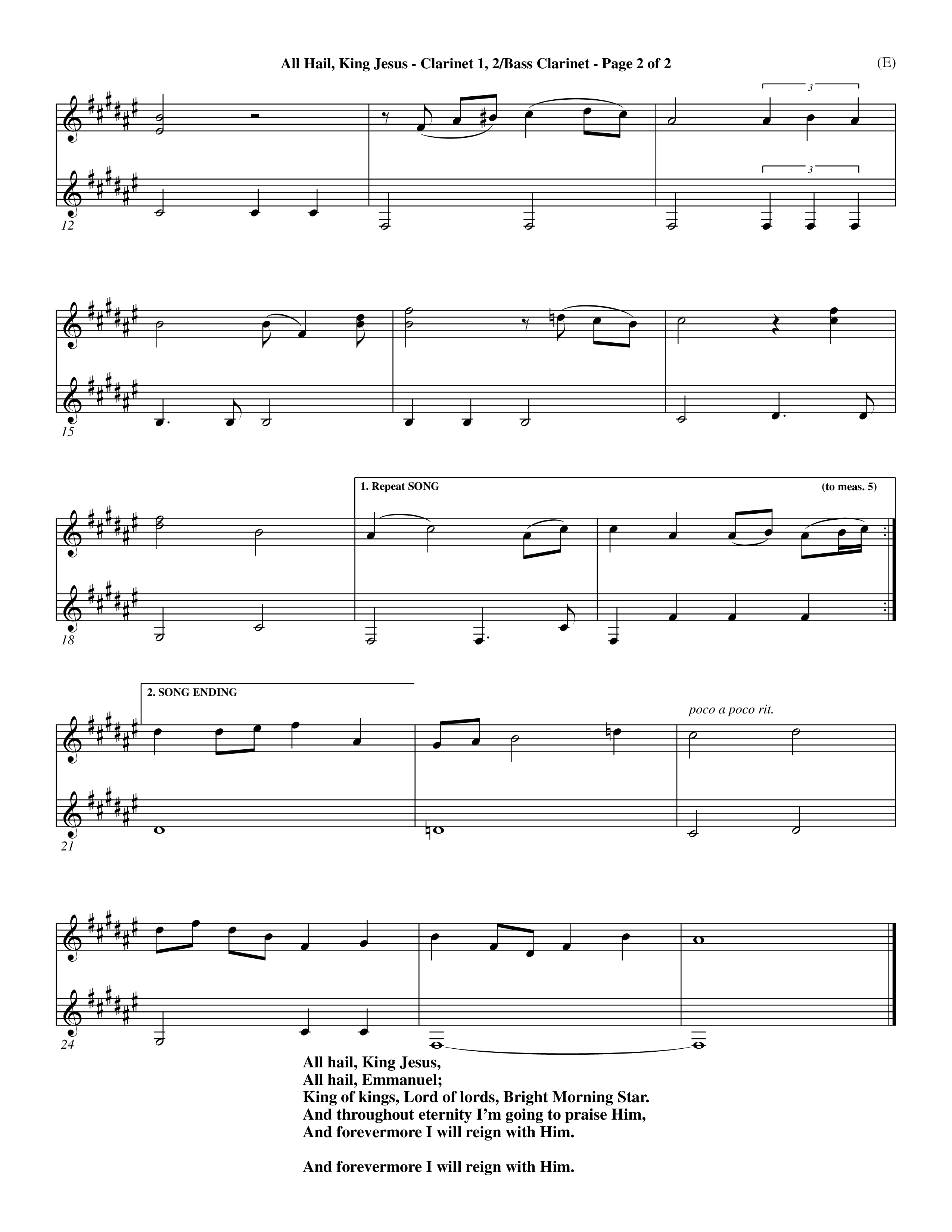 All Hail King Jesus (Choral Anthem SATB) Clarinet 1/2, Bass Clarinet (Word Music / Arr. Don Marsh / Orch. Andrew High)