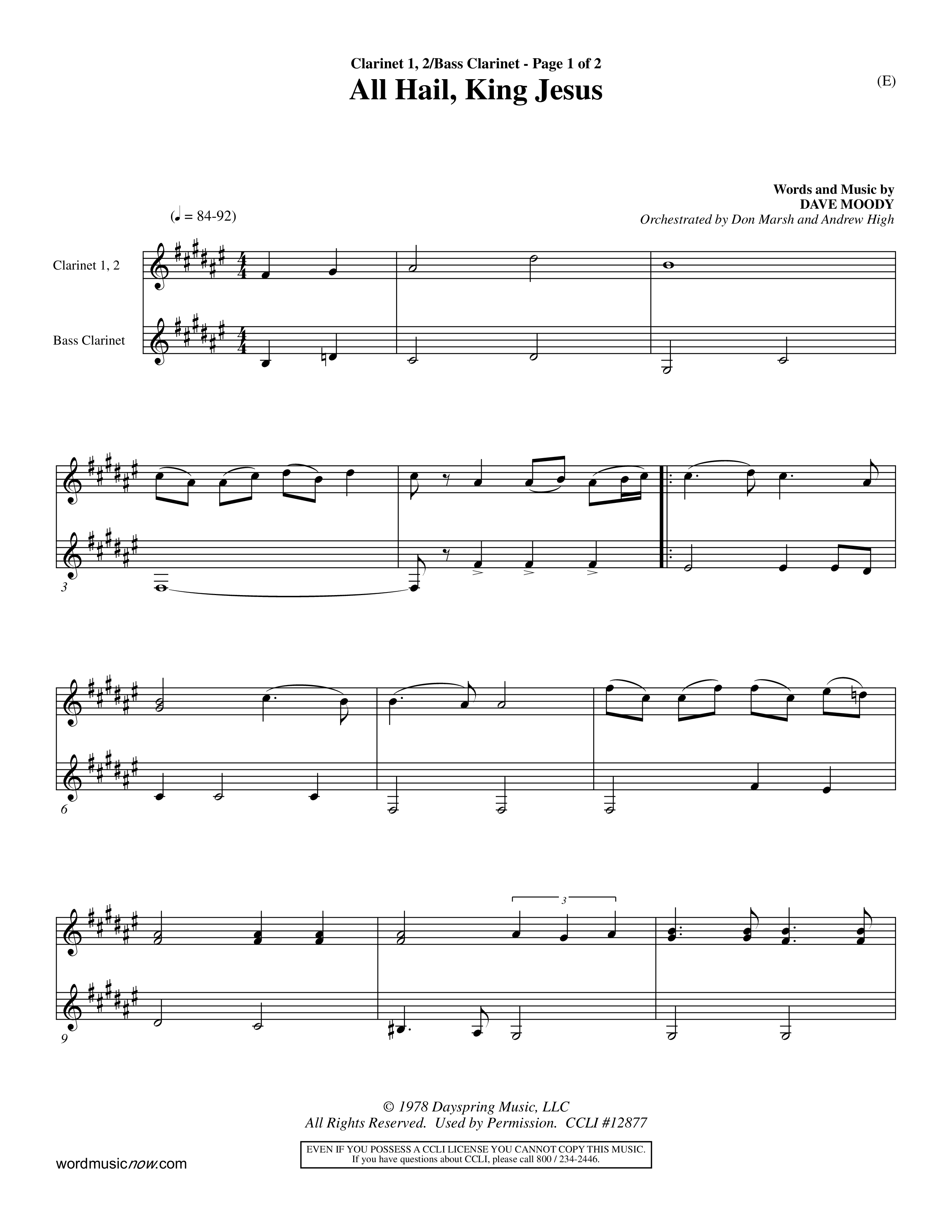All Hail King Jesus (Choral Anthem SATB) Clarinet 1/2, Bass Clarinet (Word Music / Arr. Don Marsh / Orch. Andrew High)