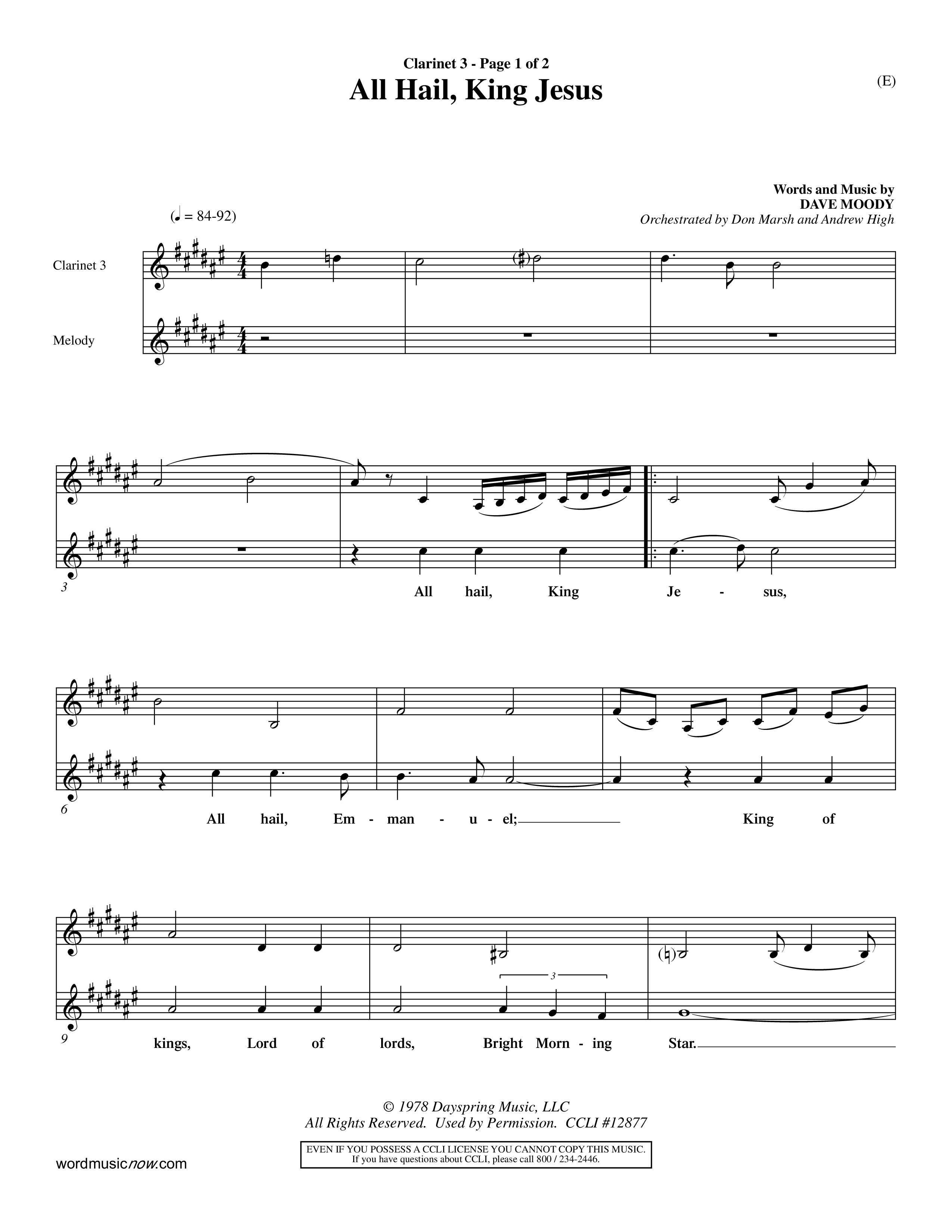 All Hail King Jesus (Choral Anthem SATB) Clarinet 3 (Word Music / Arr. Don Marsh / Orch. Andrew High)