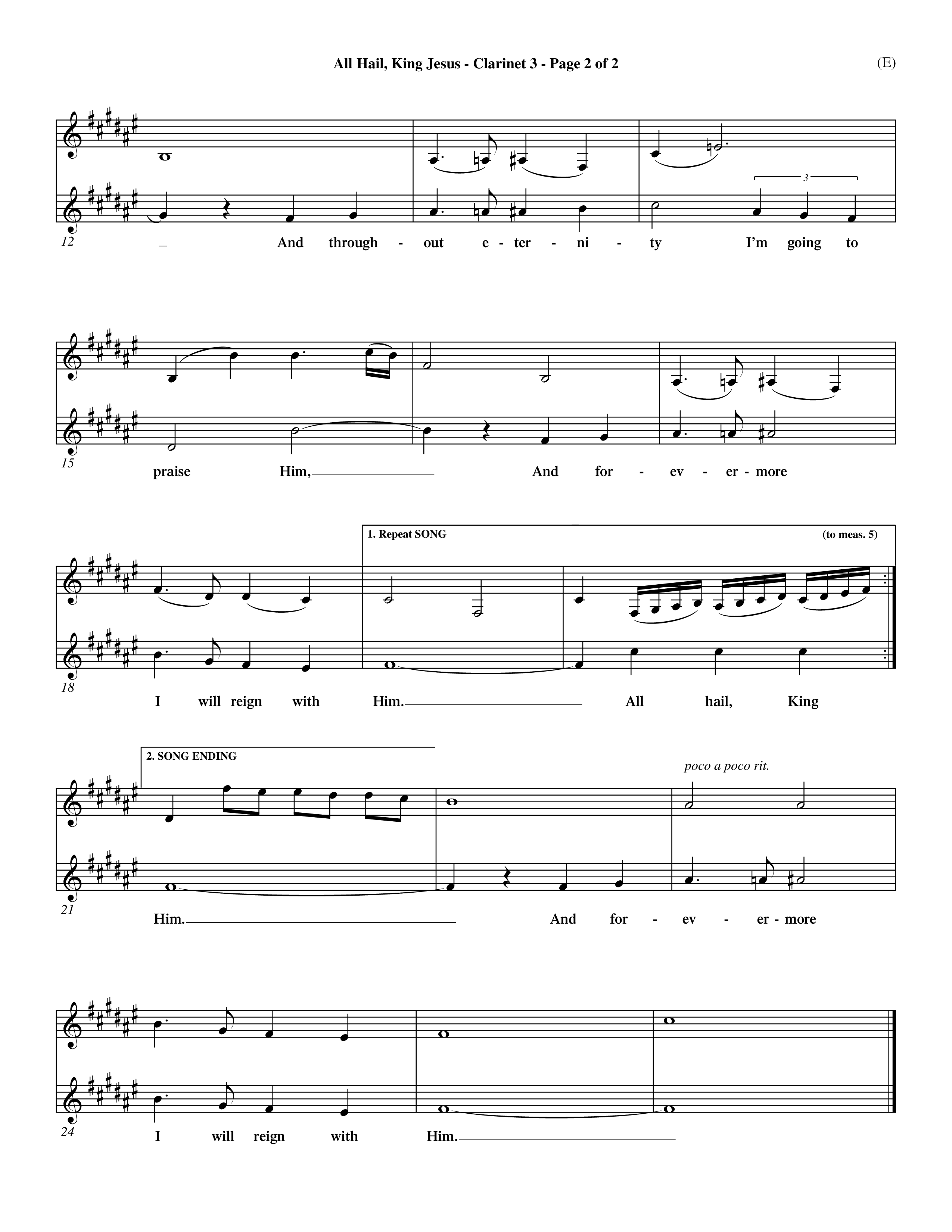 All Hail King Jesus (Choral Anthem SATB) Clarinet 3 (Word Music / Arr. Don Marsh / Orch. Andrew High)