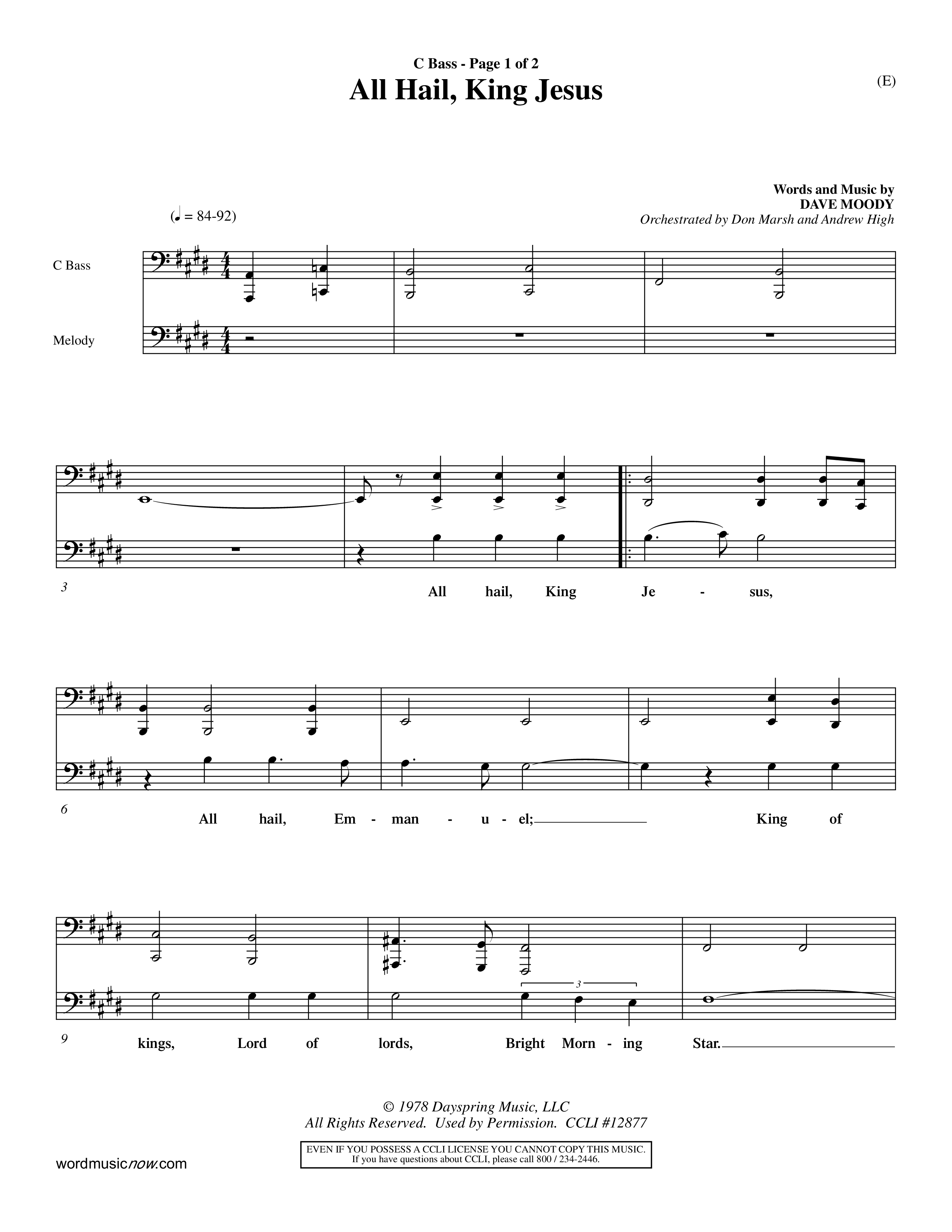 All Hail King Jesus (Choral Anthem SATB) Contrabass (Word Music / Arr. Don Marsh / Orch. Andrew High)