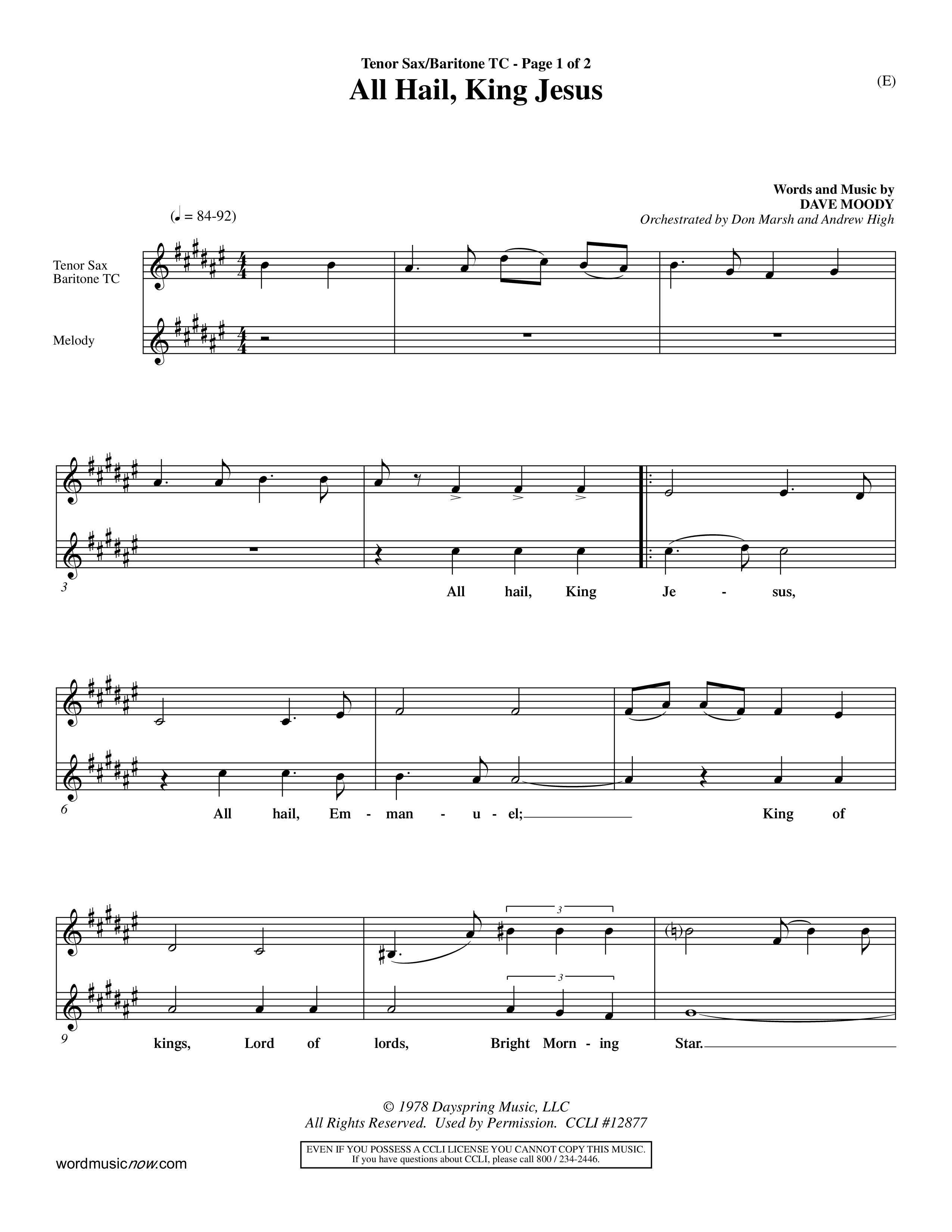 All Hail King Jesus (Choral Anthem SATB) Tenor Sax/Baritone T.C. (Word Music / Arr. Don Marsh / Orch. Andrew High)
