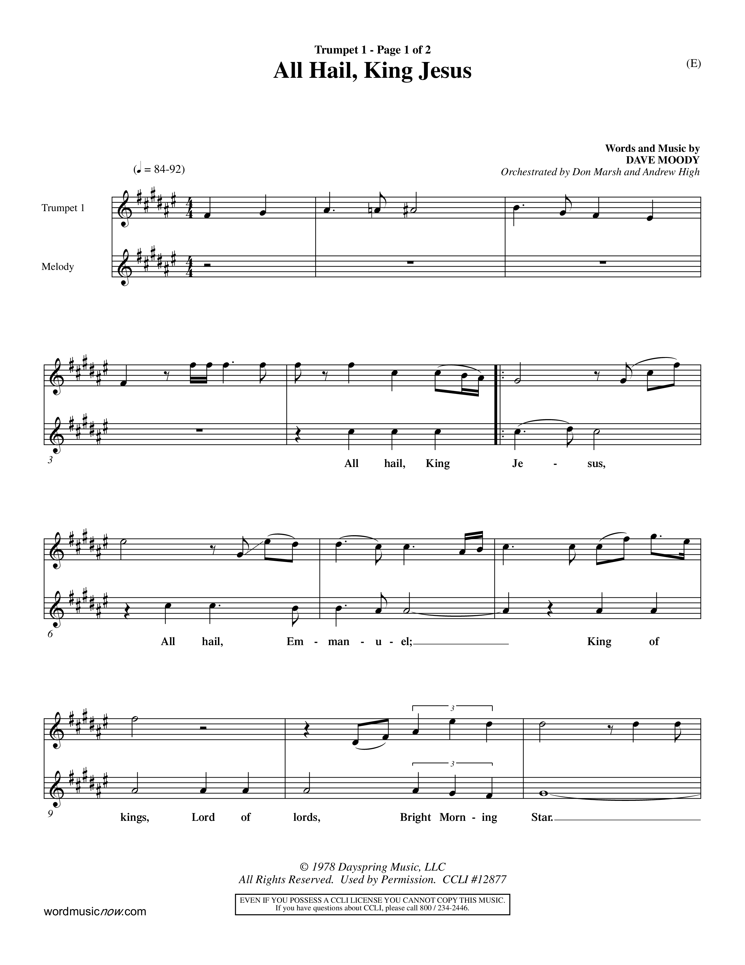 All Hail King Jesus (Choral Anthem SATB) Trumpet 1 (Word Music / Arr. Don Marsh / Orch. Andrew High)